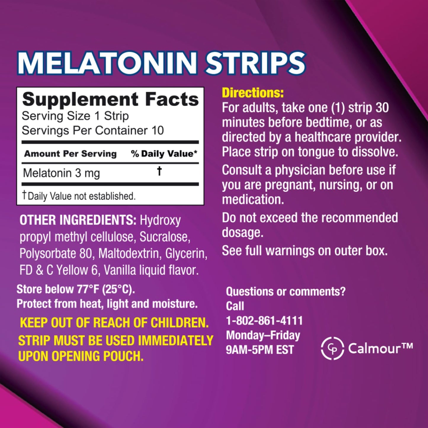 CALMOUR 30 Sleep Strips - 3mg Melatonin, Quick-Dissolving, Travel-Friendly Sleep Aid