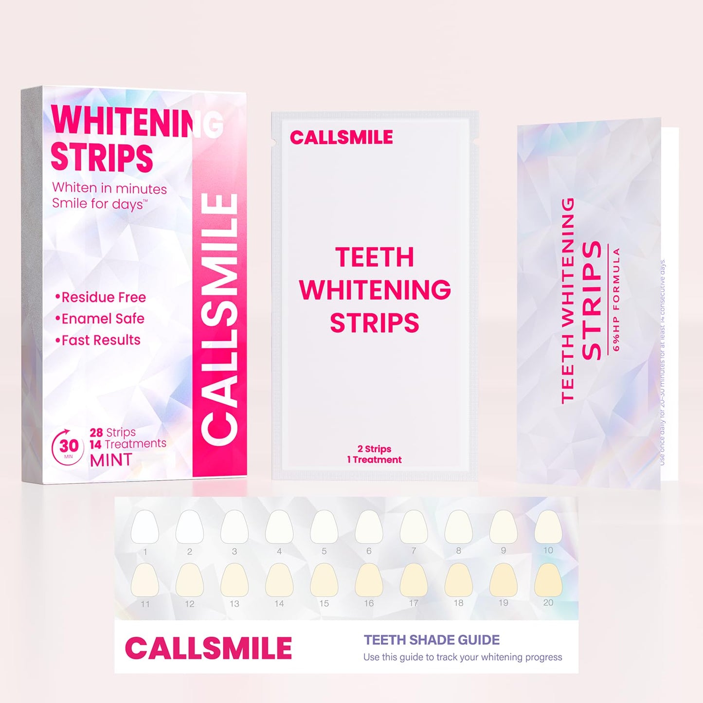 CALLSMILE Teeth Whitening Strips โ Sensitive Teeth, Mint, 28 Strips (14 Days)