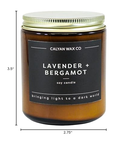 Calyan Wax Co. Lavender & Bergamot Candle โ 57 Hour Burn, Non-Toxic Soy, Amber Jar 7.2oz