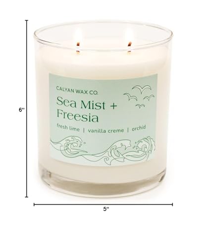 Calyan Wax Co. Sea Mist & Freesia โ 2 Wick Soy Candle, 8.8oz | 37h Burn