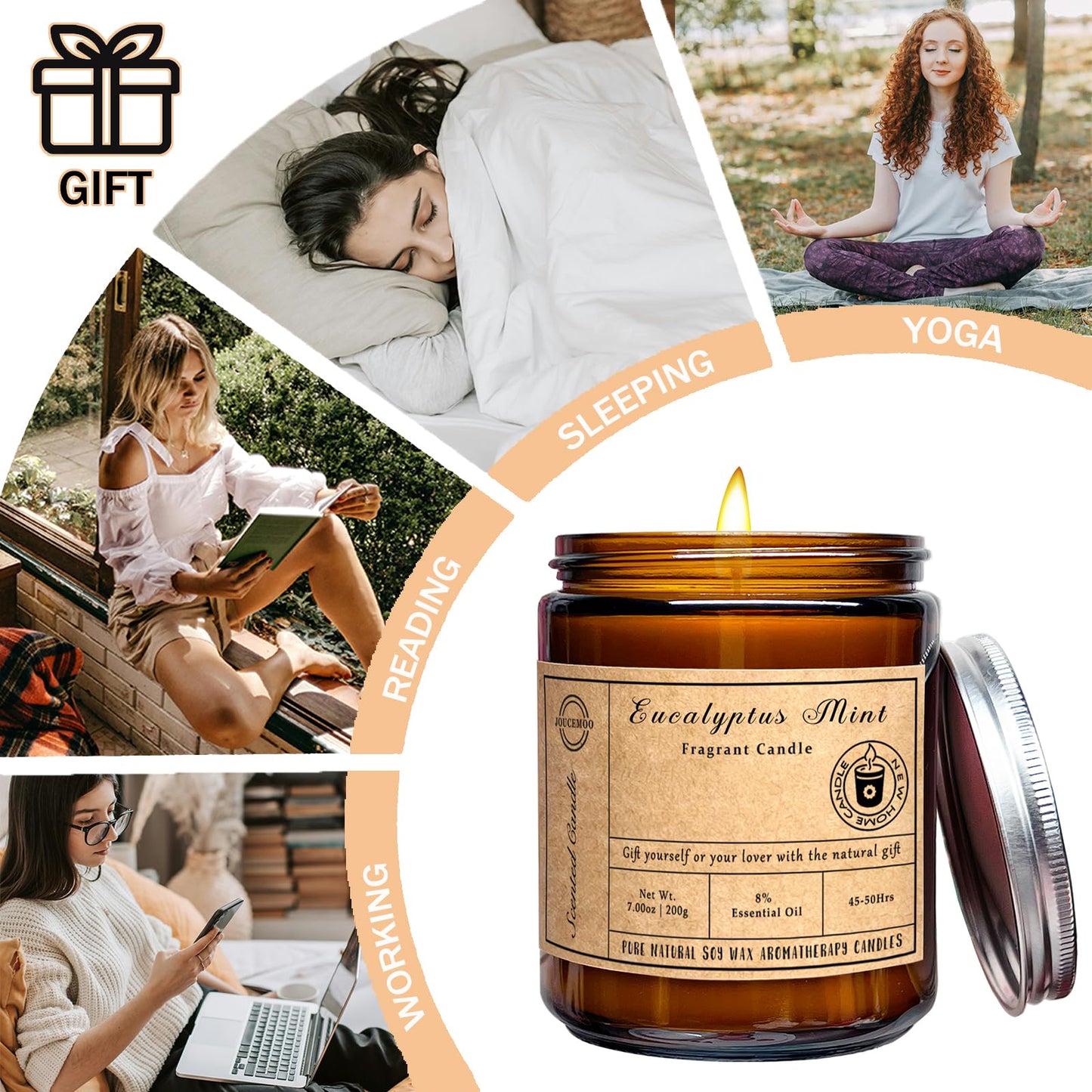 Scented Candles 7oz Eucalyptus Mint โ Soy Wax Aromatherapy, Long-Lasting, Non-Toxic