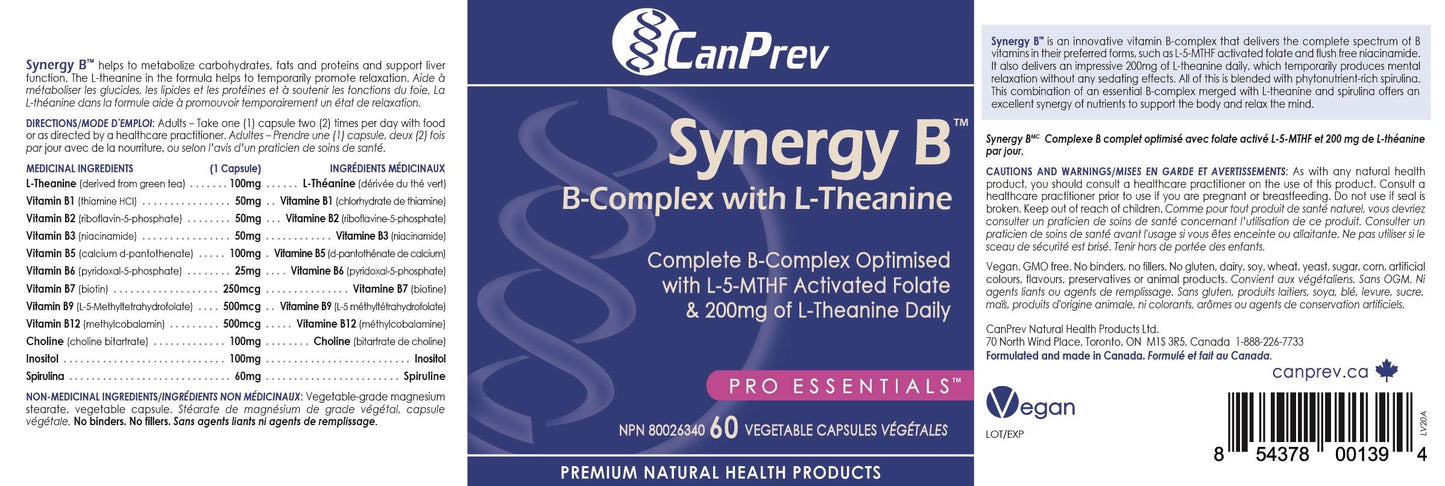 CanPrev Synergy B Complex with L-Theanine โ 60 Capsules, 30-Day Supply