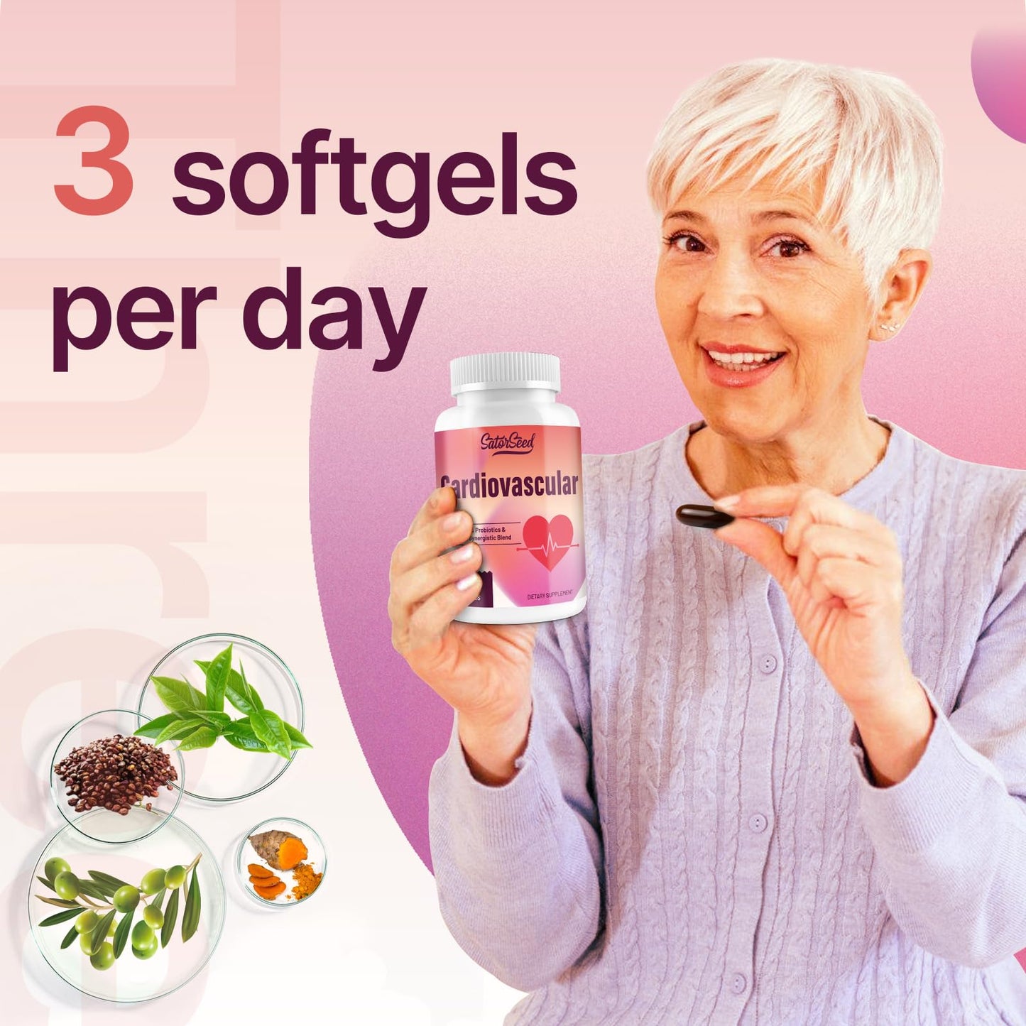 Cardiovascular Supplement 3000mg โ Vitamins, Probiotics, Omega-3, and CoQ10 All-in-One Synergistic Blend for Adults โ 90 Softgels