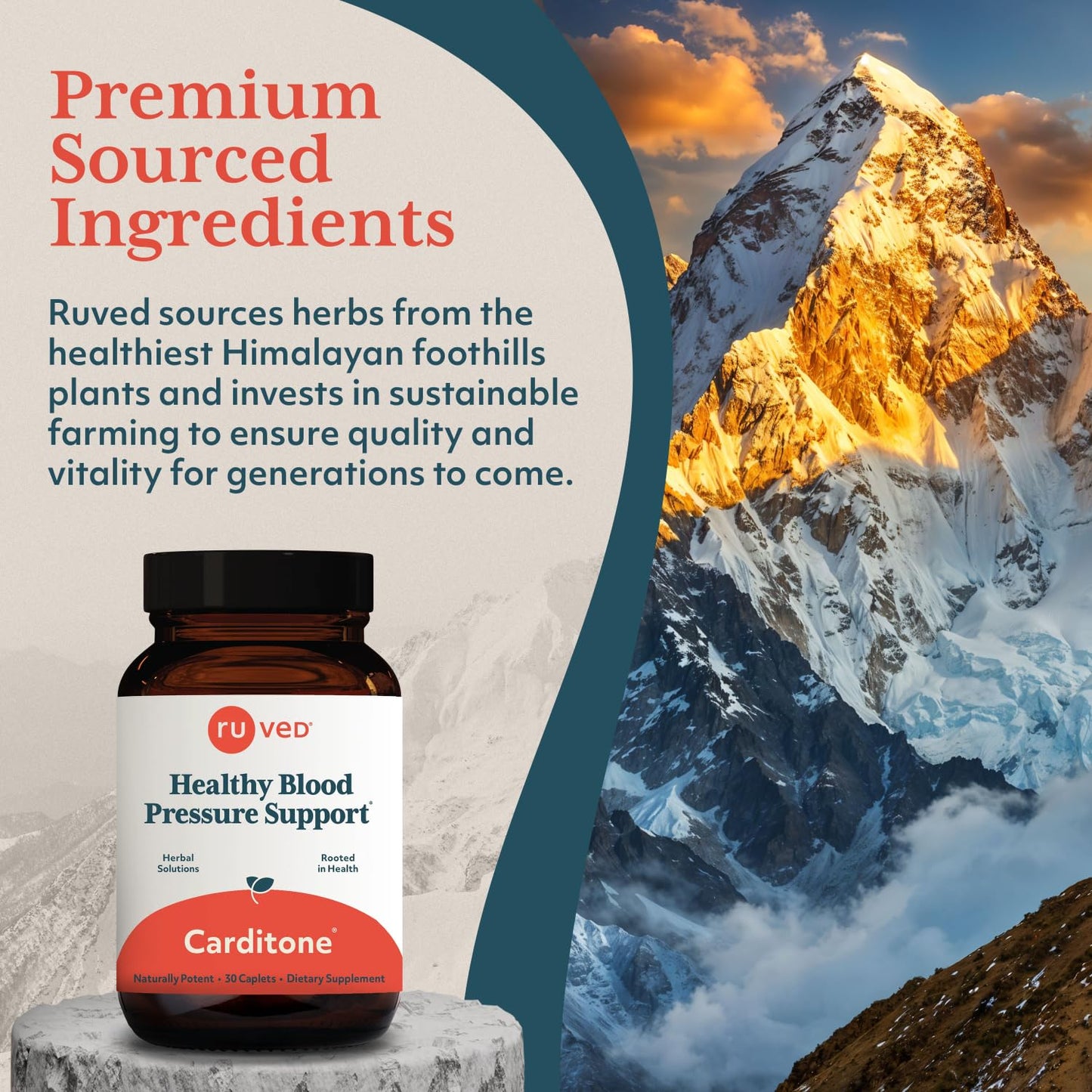 ruved Carditone - Natural Heart Health Supplement for BP & Heart Support (30 Veg Caplets)
