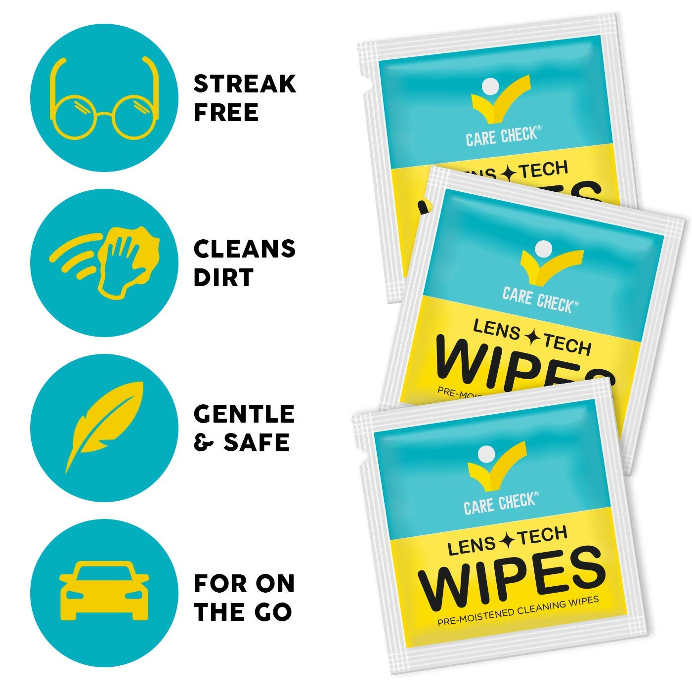 Care Check Lens Wipes โ 300 Pre-Moistened Cleaning Wipes for Cameras & Screens
