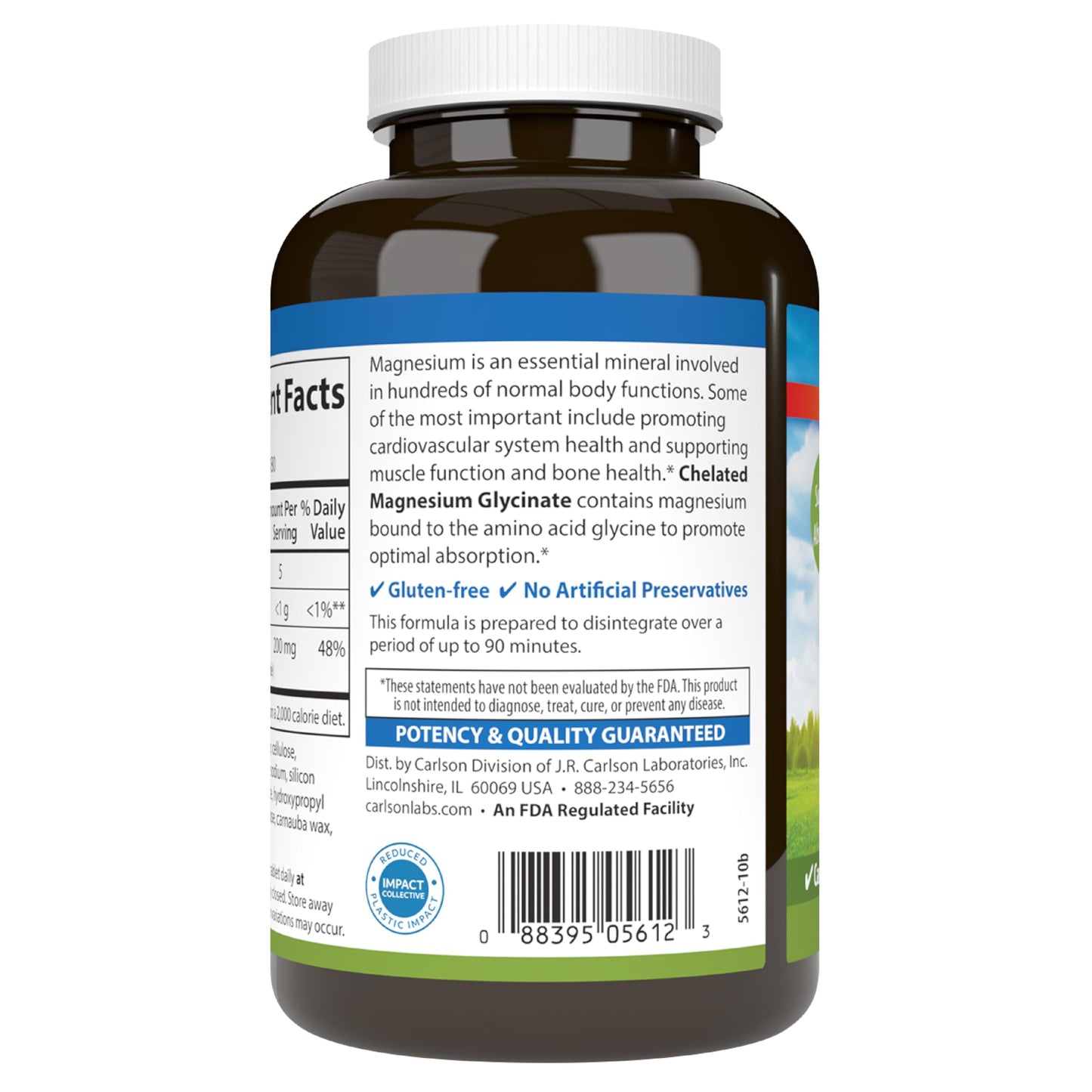 Carlson Chelated Magnesium 200mg โ 180 Tablets | Magnesium Glycinate Chelate Supplement