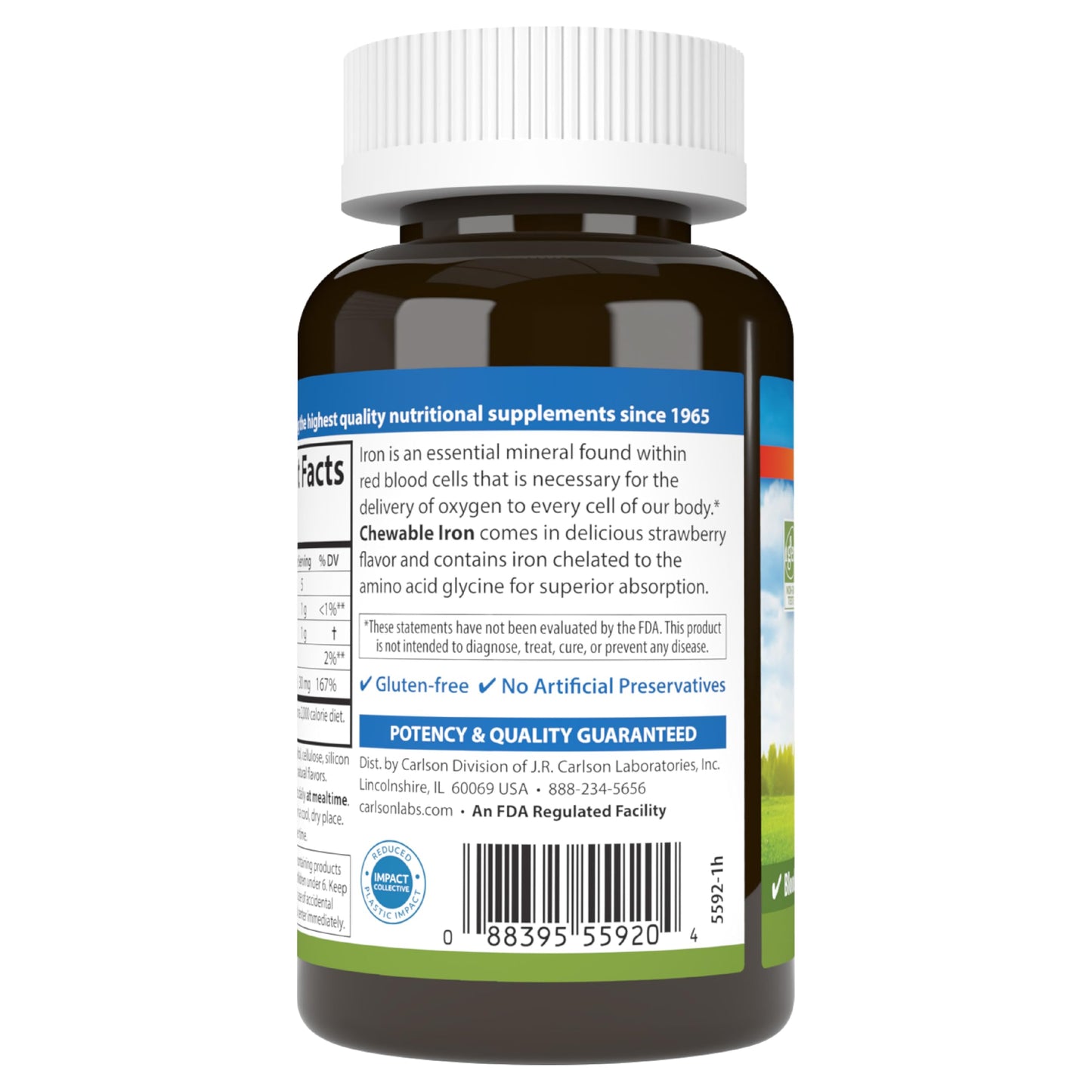 Carlson Chewable Iron 30 mg โ Superior Absorption, Blood Health, Energy & Wellness, 120 Tablets, Natural Strawberry Flavor