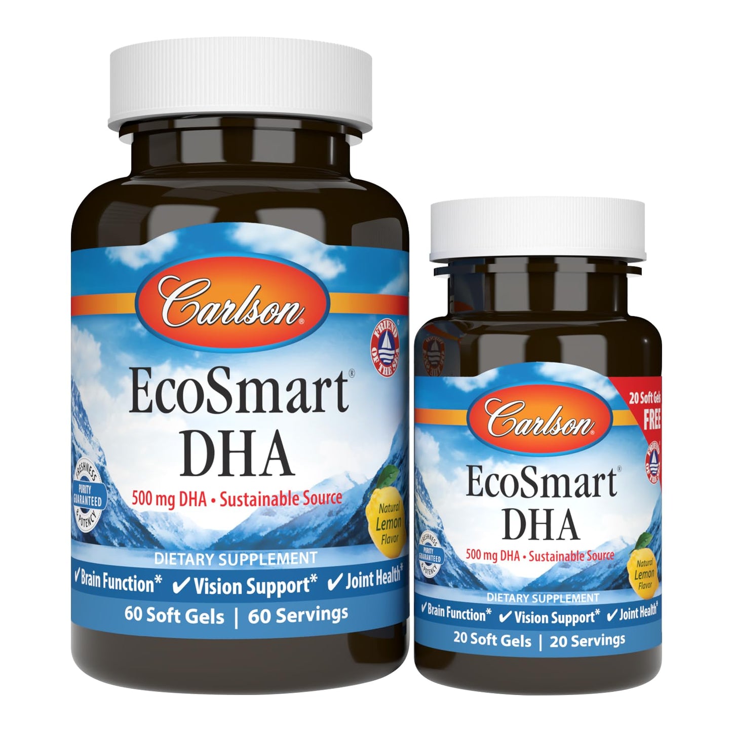 Carlson EcoSmart DHA Lemon 500 mg โ Vision & Brain Health (60+20 Softgels)