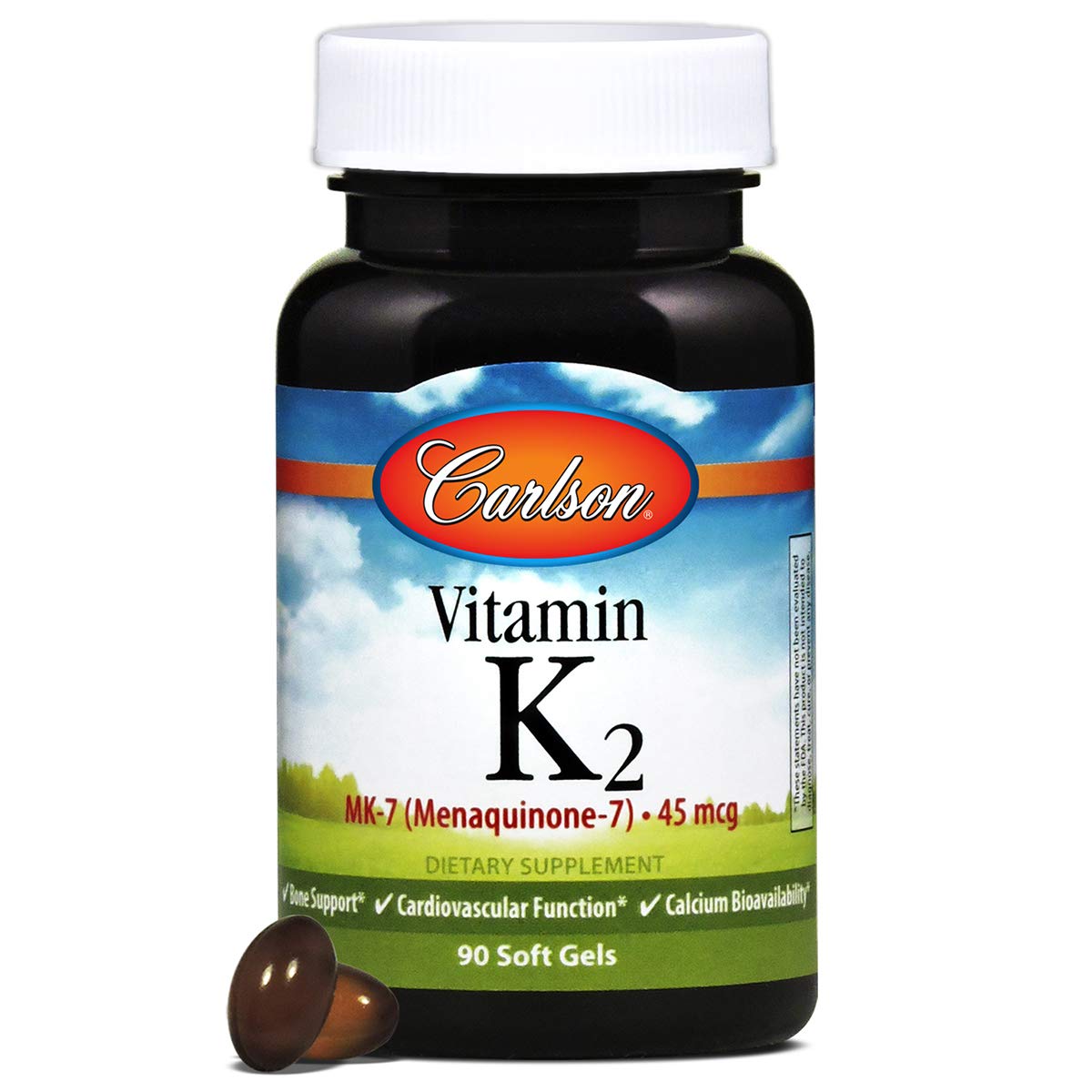 Carlson Vitamin K2 MK-7 45 mcg โ 90 Softgels | Bone Support & Calcium Bioavailability