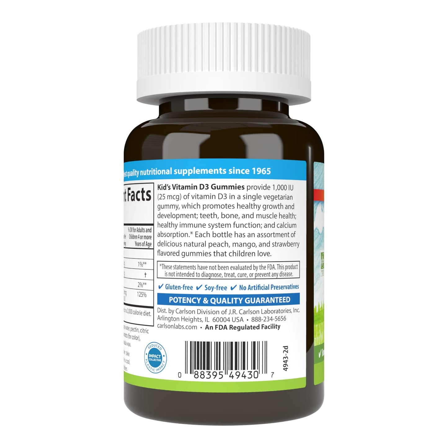 Carlson Kid's Vitamin D3 Gummies 1000 IU โ Immune & Bone Support