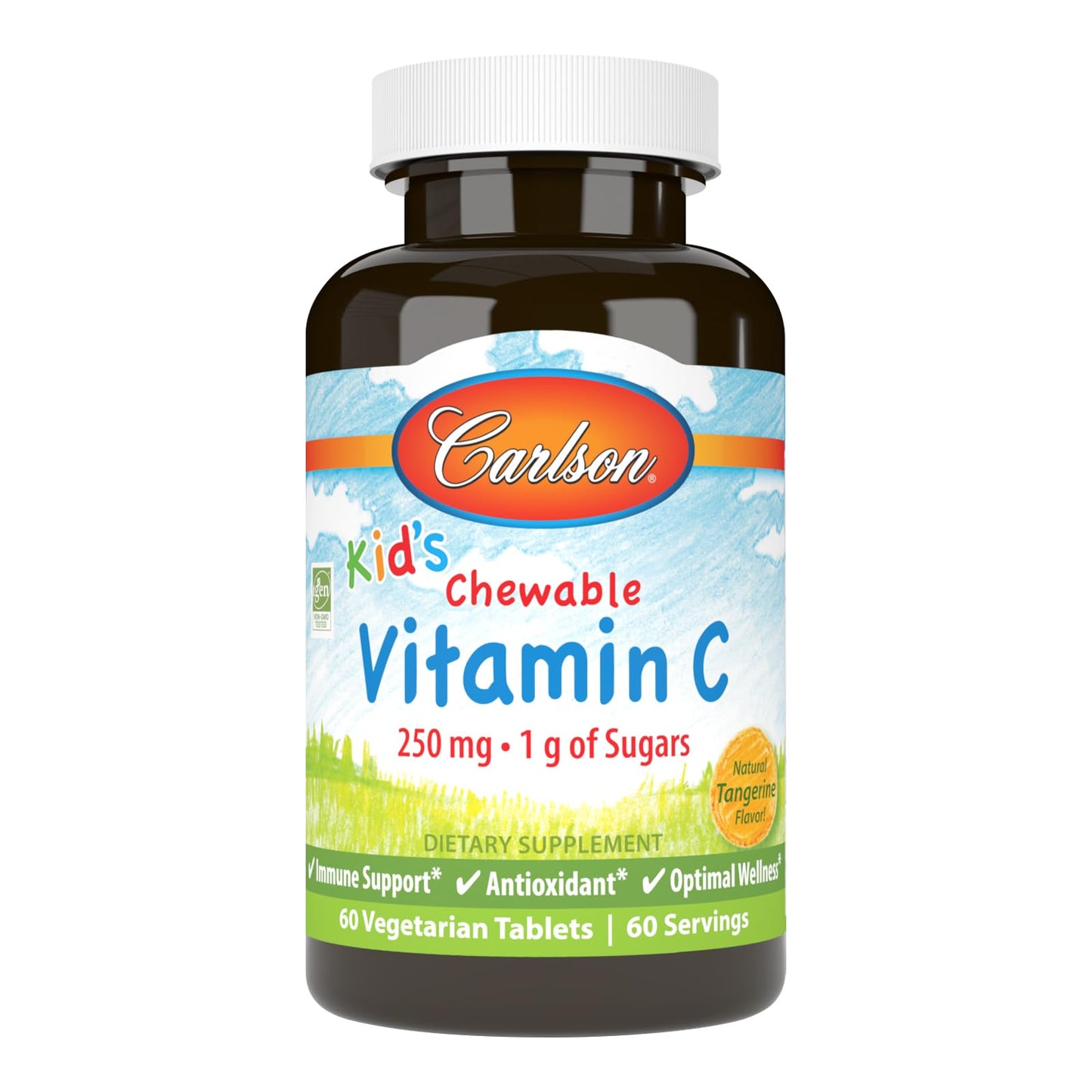 Carlson Kid's Vitamin C 250 mg Chewables โ Tangerine, 60 Tabs | Immune Support