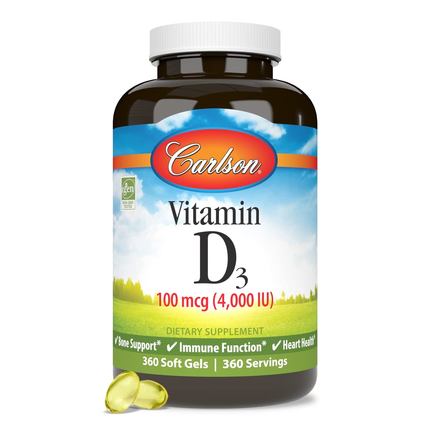 Carlson Vitamin D3 4000 IU Soft Gels โ Immune & Bone Health (360 Softgels)