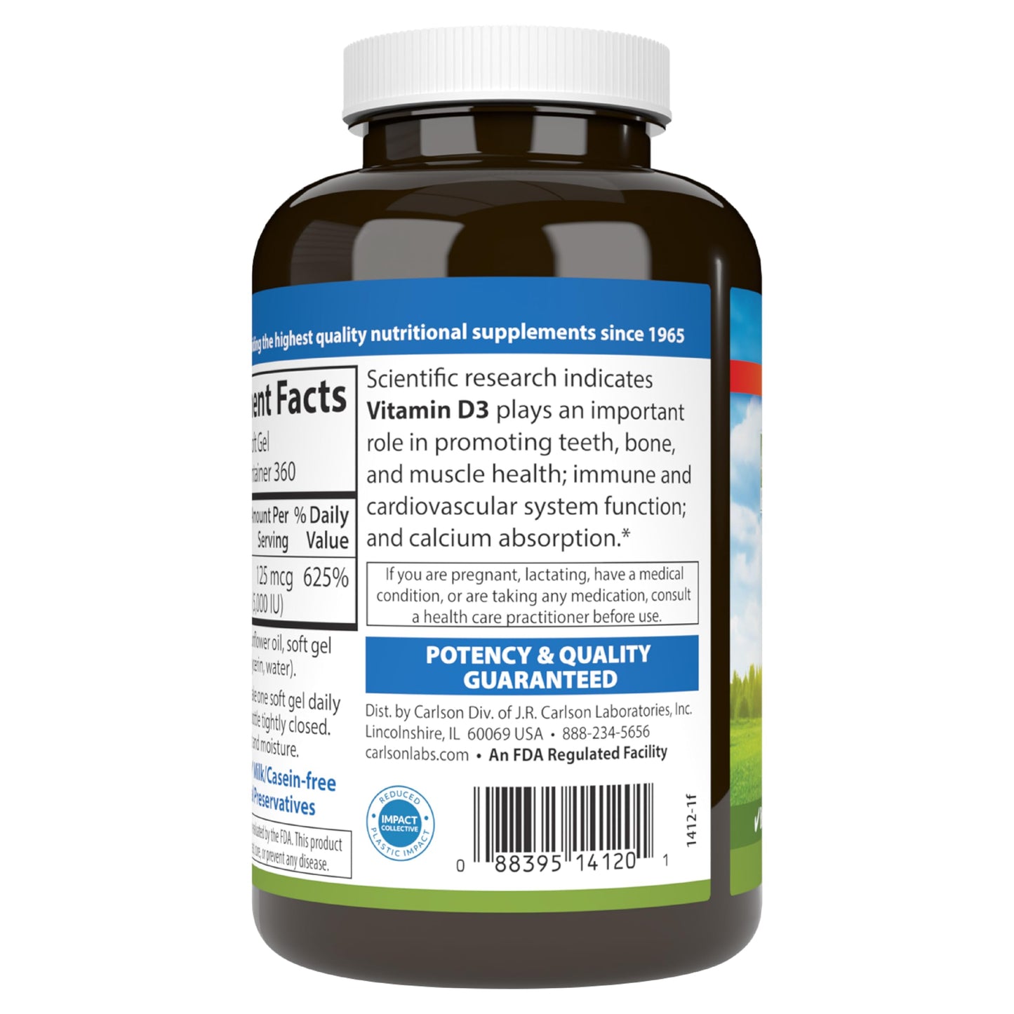 Carlson Vitamin D3 5000 IU Soft Gels โ Bone & Muscle Health (360 Softgels)