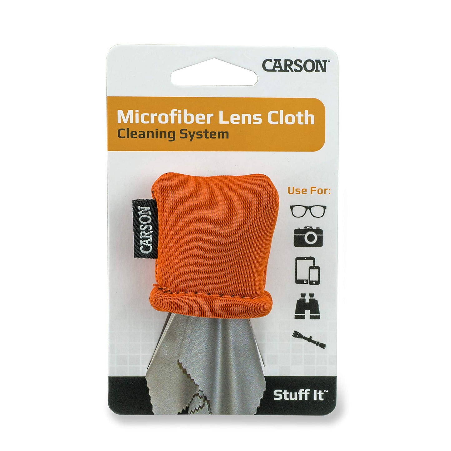 Carson Stuff-It Microfiber Lens Cloth Cleaning System โ Orange, 6.25 in x 6.25 in (SN-40OR)