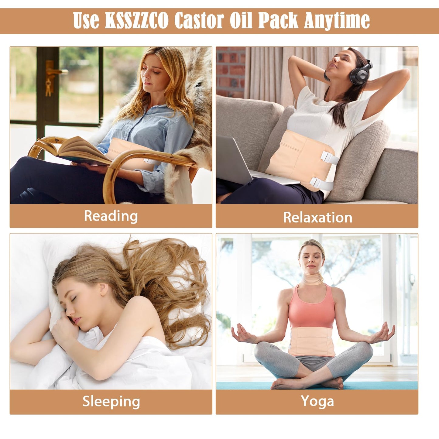 7 Pcs Castor Oil Pack Wrap Kit โ Organic Cotton, Flannel, Adjustable Straps