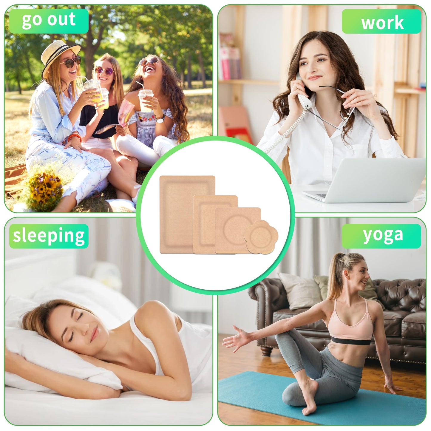 60 Pcs Castor Oil Pack Patches โ 4 Sizes, Disposable Self-Adhesive Breathable Organic Cotton Pads