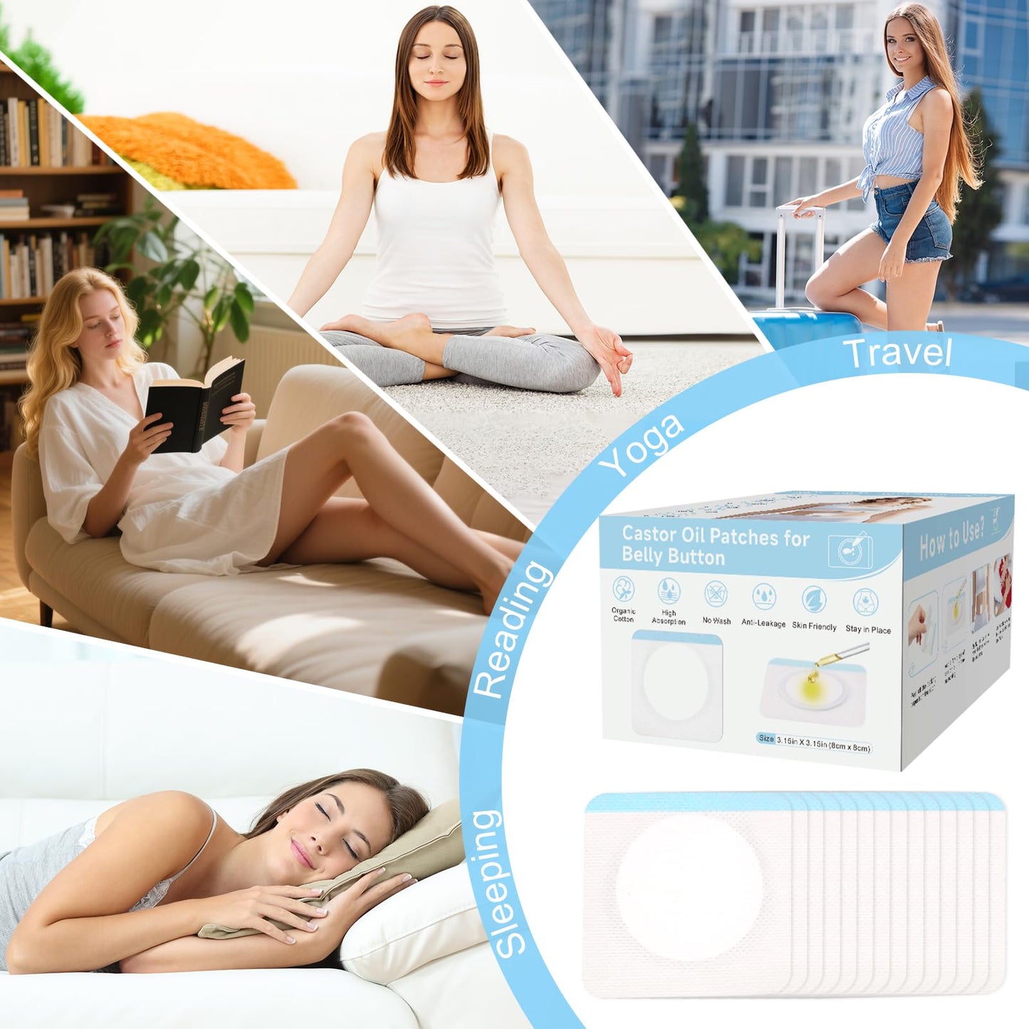 Castor Oil Pack Patches for Belly Button โ 100 Organic Cotton Pads | Leak-Proof & Breathable