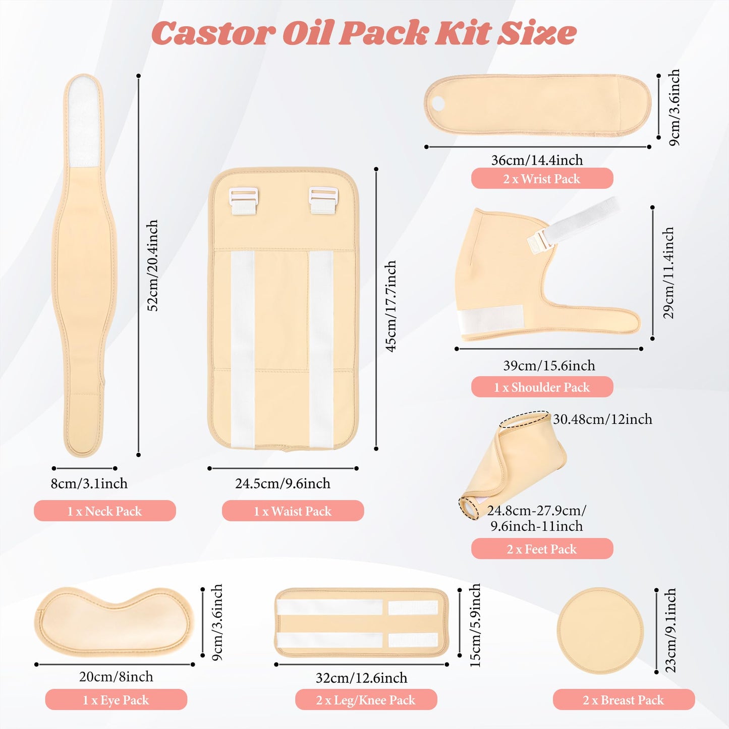 Castor Oil Pack Wrap Kit โ 12 Pcs Organic Cotton, Whole-Body Use