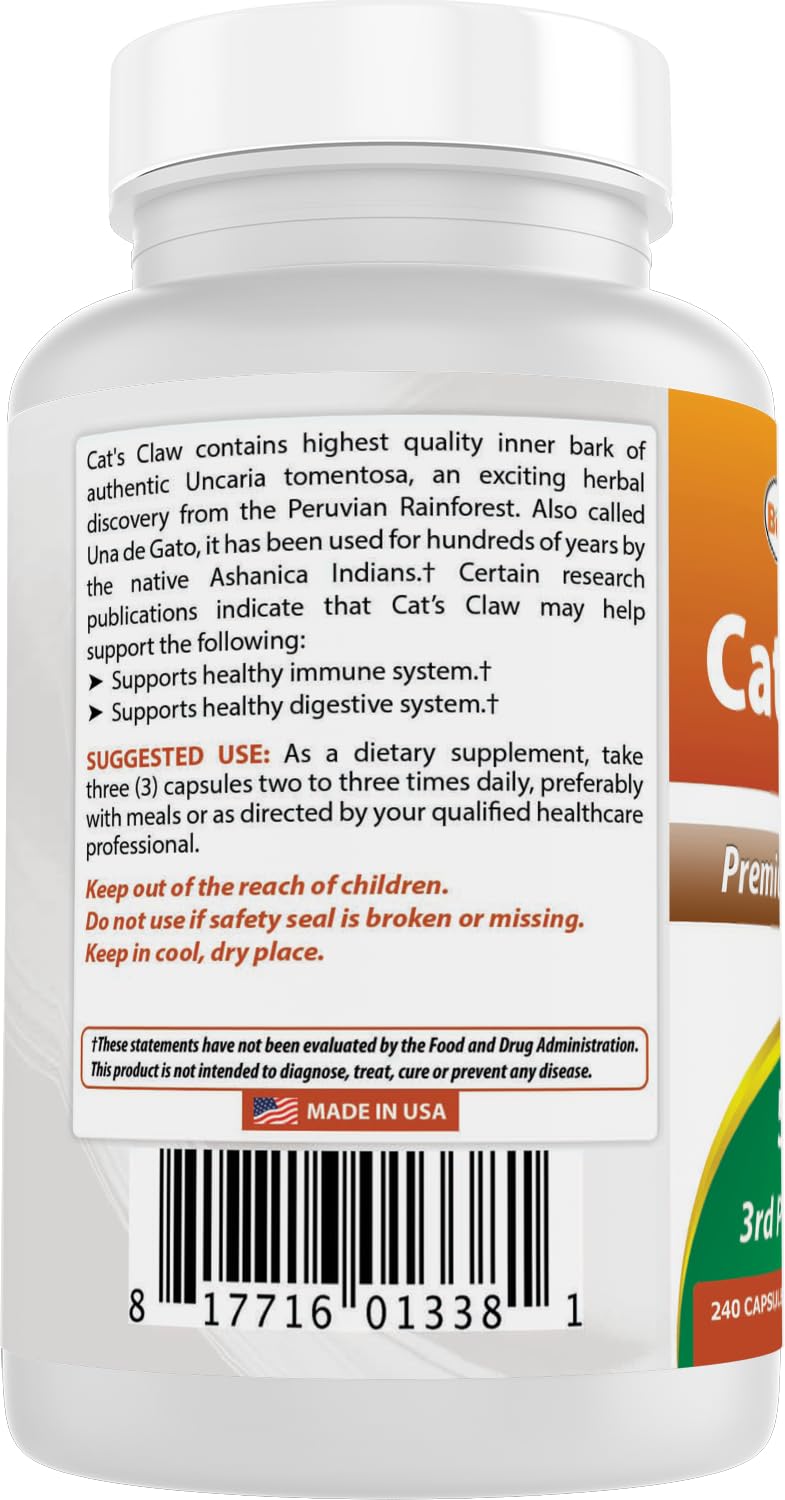 Best Naturals Cat's Claw Capsule 500 mg โ 240 Count | Non-GMO, Gluten-Free