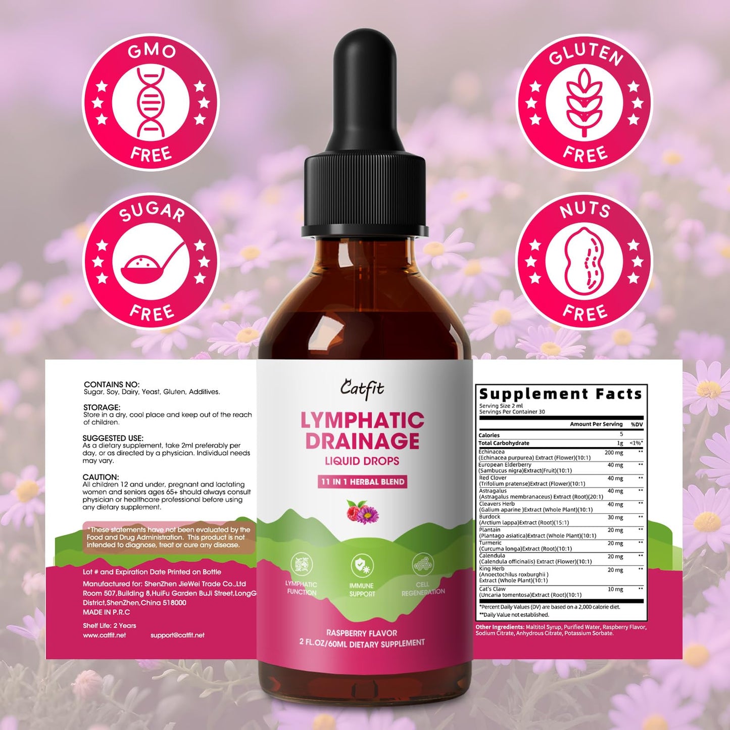 Catfit Lymphatic Drainage Drops β Immune & Lymphatic Support, Detox & Liver Health (4 Fl Oz)