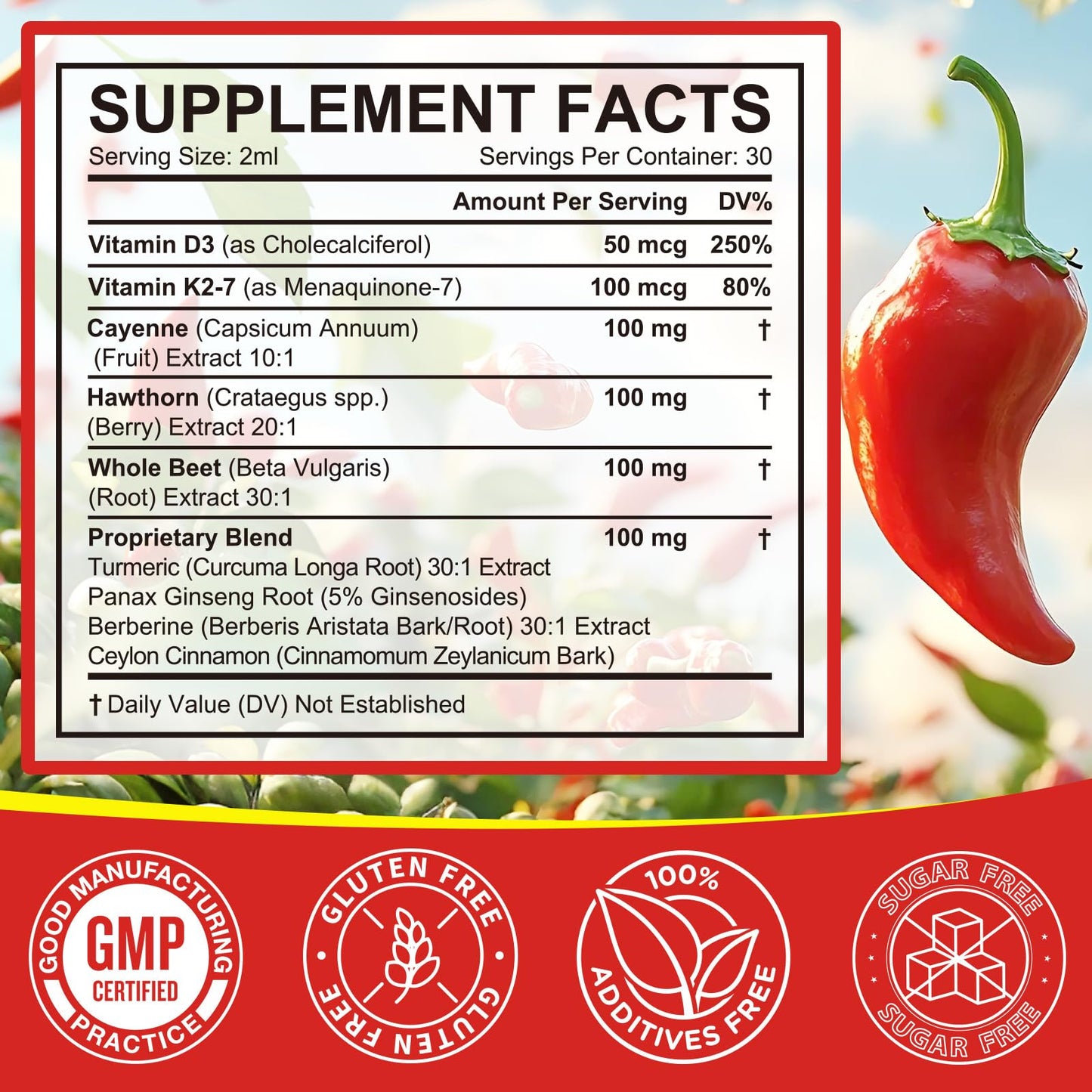Cayenne Pepper Drops with Hawthorn, Beet Root & Turmeric โ Herbal Blend (1 Pack)