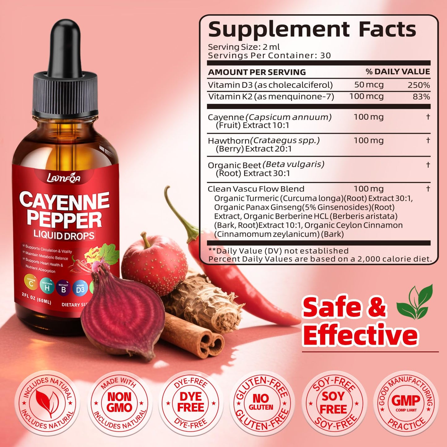 Cayenne Pepper Liquid Drops โ Vegan, Non-GMO, High-Absorption Formula (2 oz)