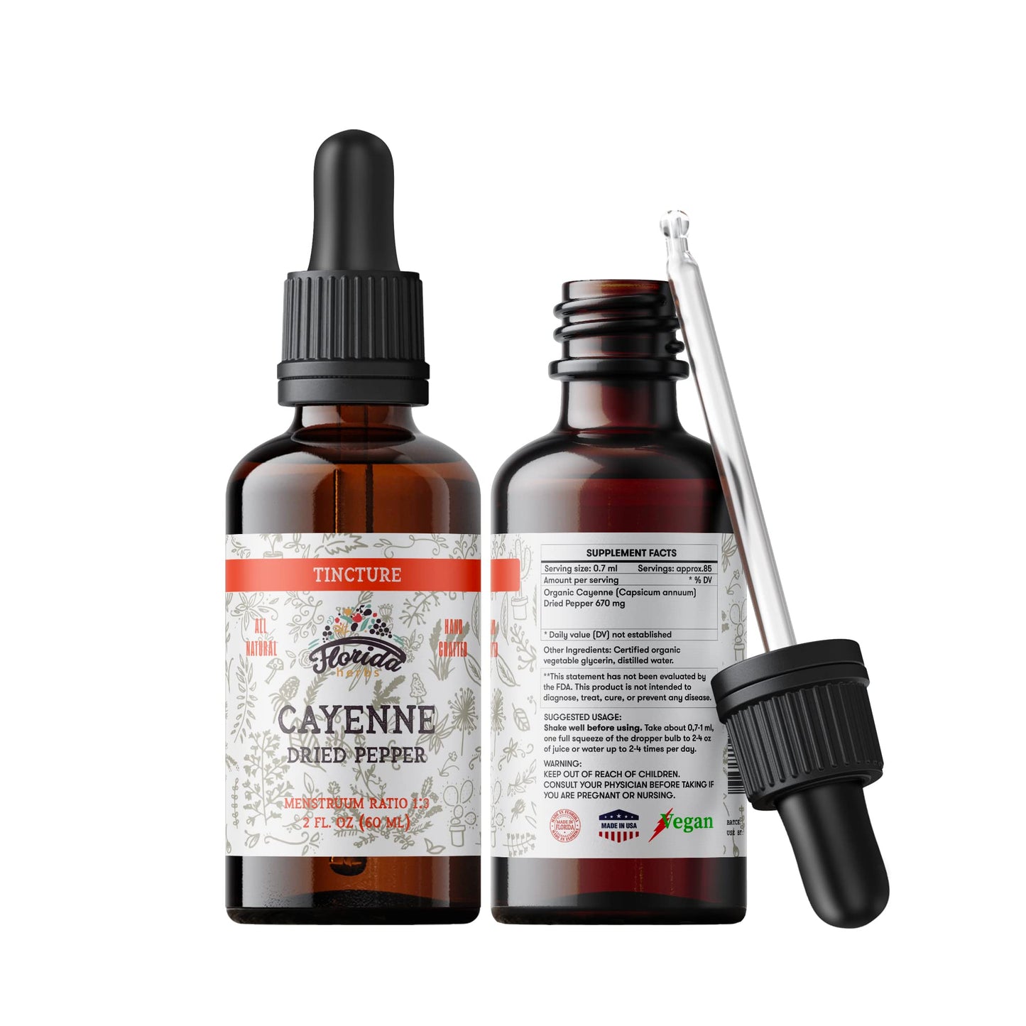 FLORIDA HERBS Cayenne Tincture Extract โ Organic Cayenne, 2 oz