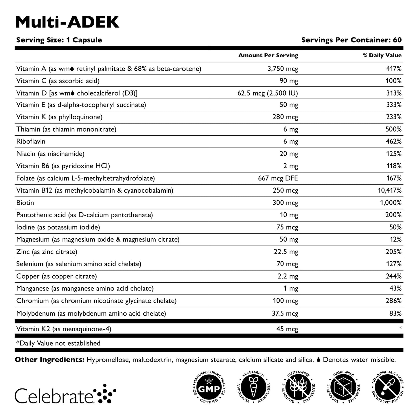 Celebrate Vitamins Multi ADEK Iron Free โ Daily Bariatric Multivitamin for Duodenal Switch (60 Capsules)