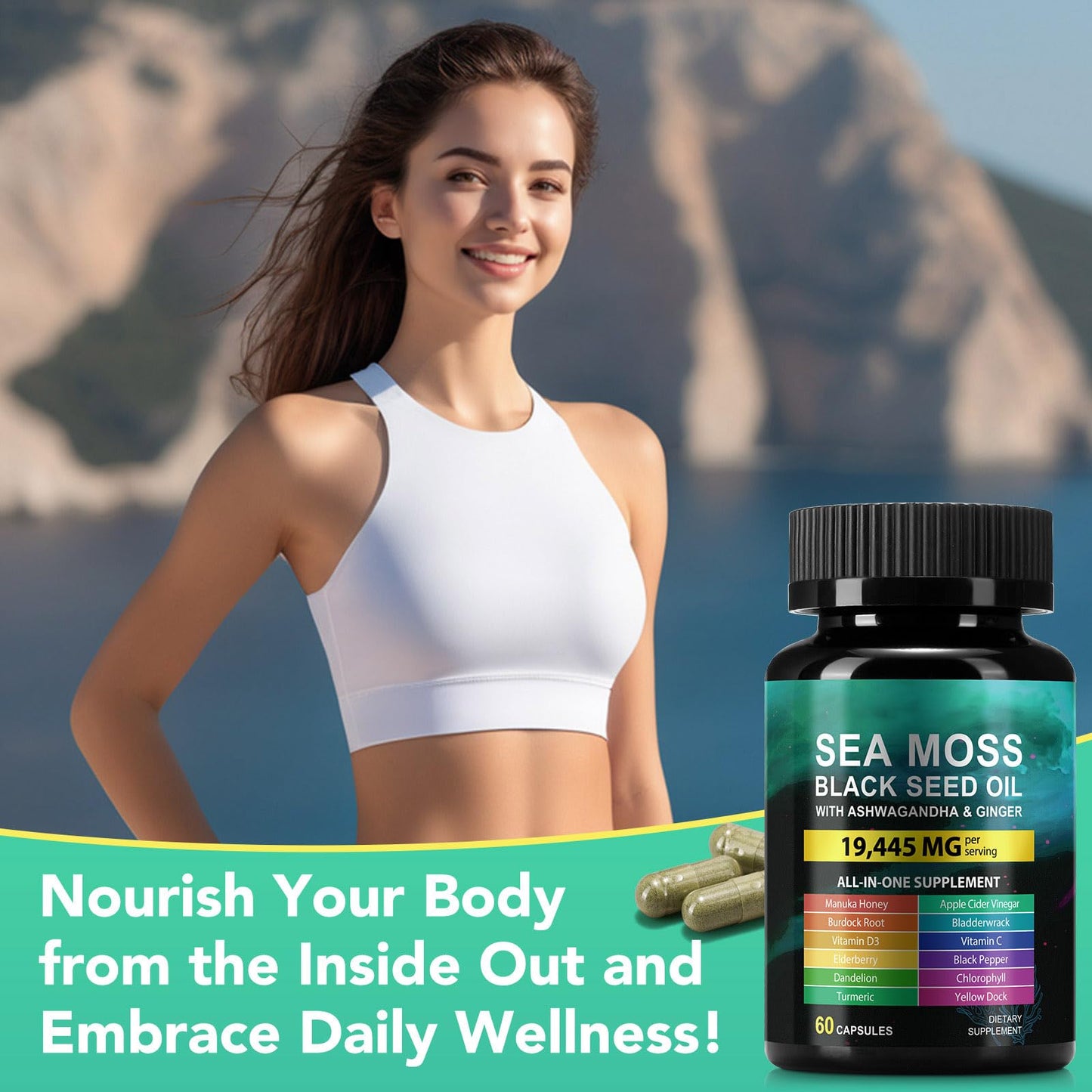 CFXYHNOX Sea Moss & Black Seed Oil Capsules with Ashwagandha โ 60 Count (Plant-Based)