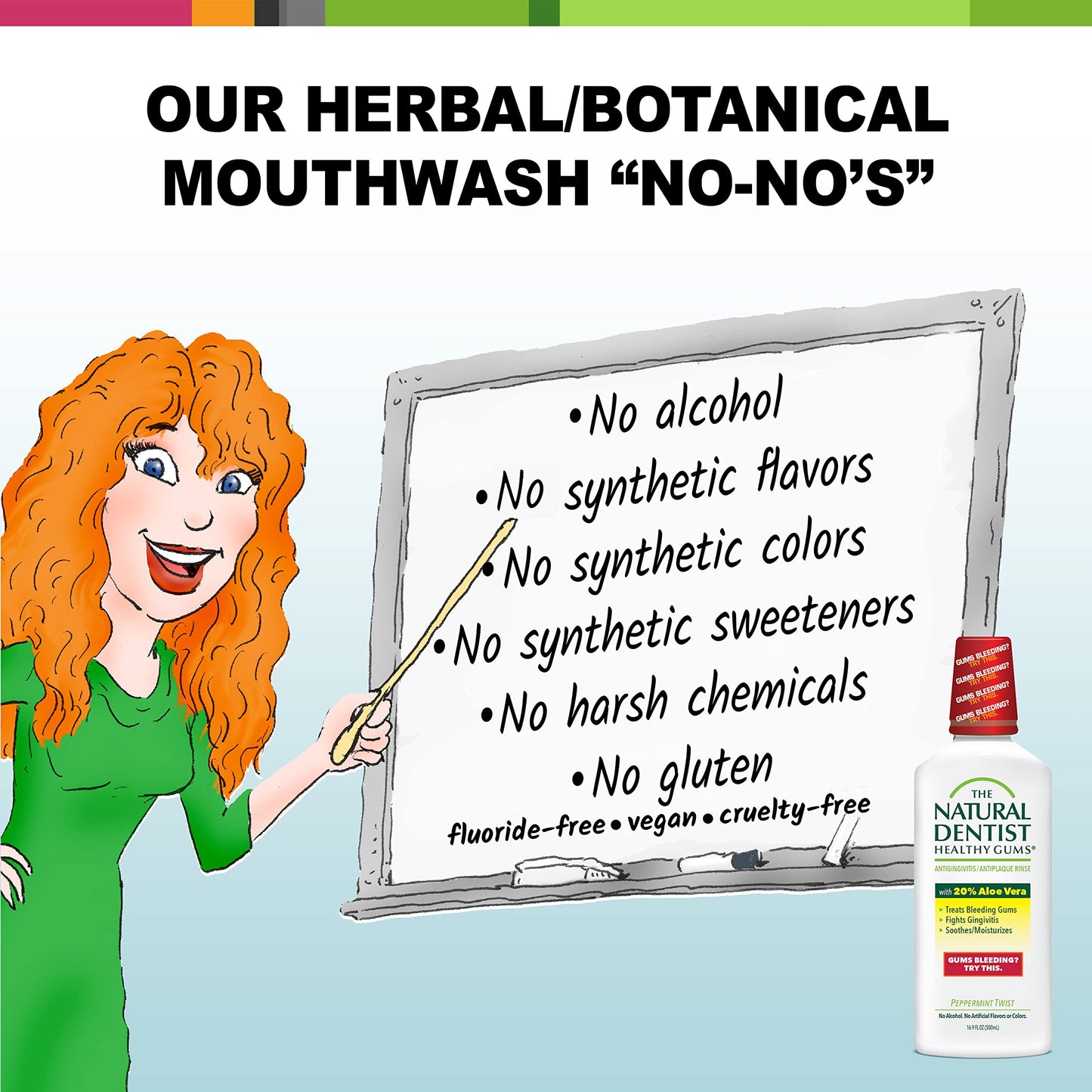 The Natural Dentist Healthy Gums Antigingivitis/Antiplaque Rinse โ Aloe Vera, Alcohol-Free, Chemo-Safe, 3x16.9 oz