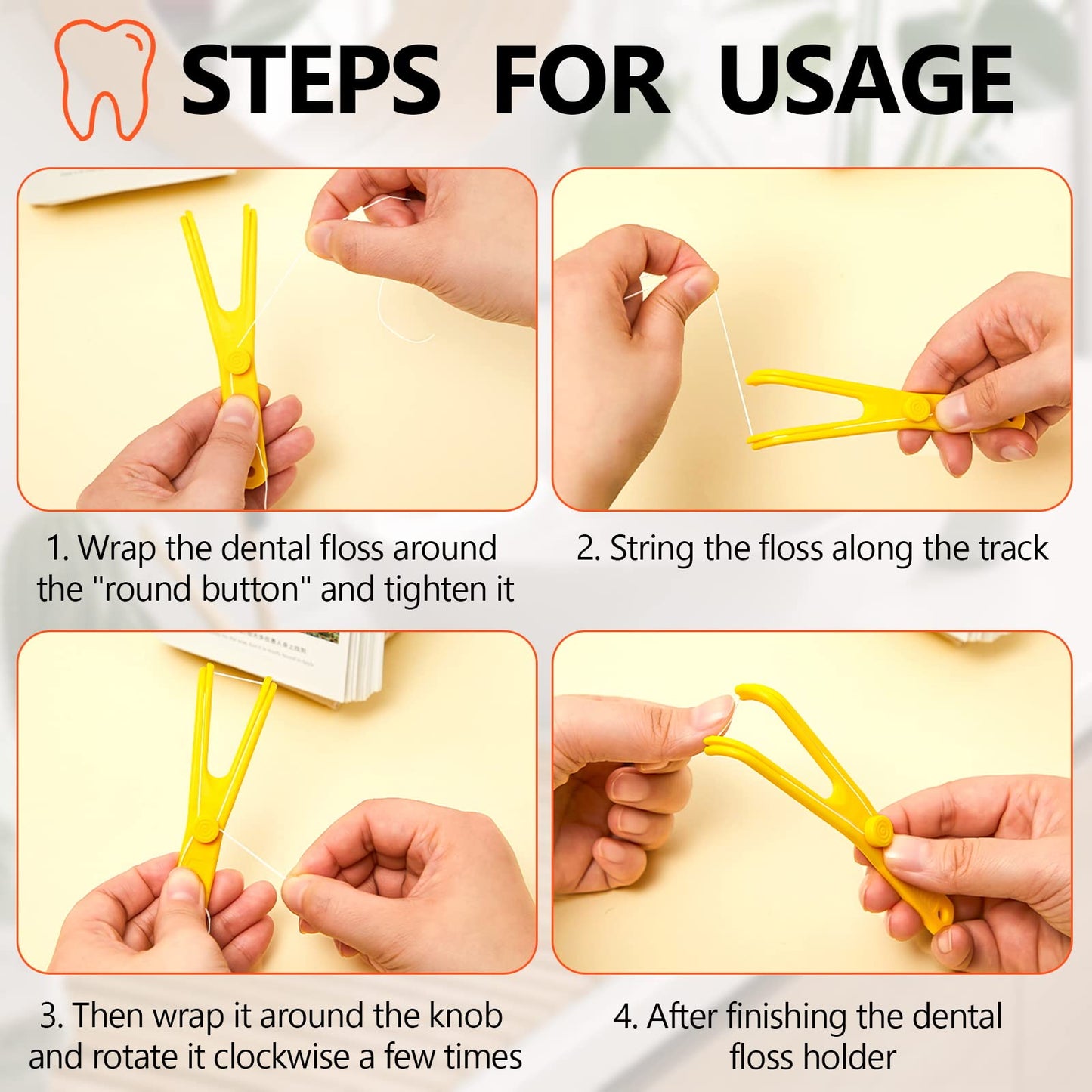 Chengu 4-Piece Dental Floss Holder โ Reusable Flosser, Flossmate Handle (Red & Yellow)