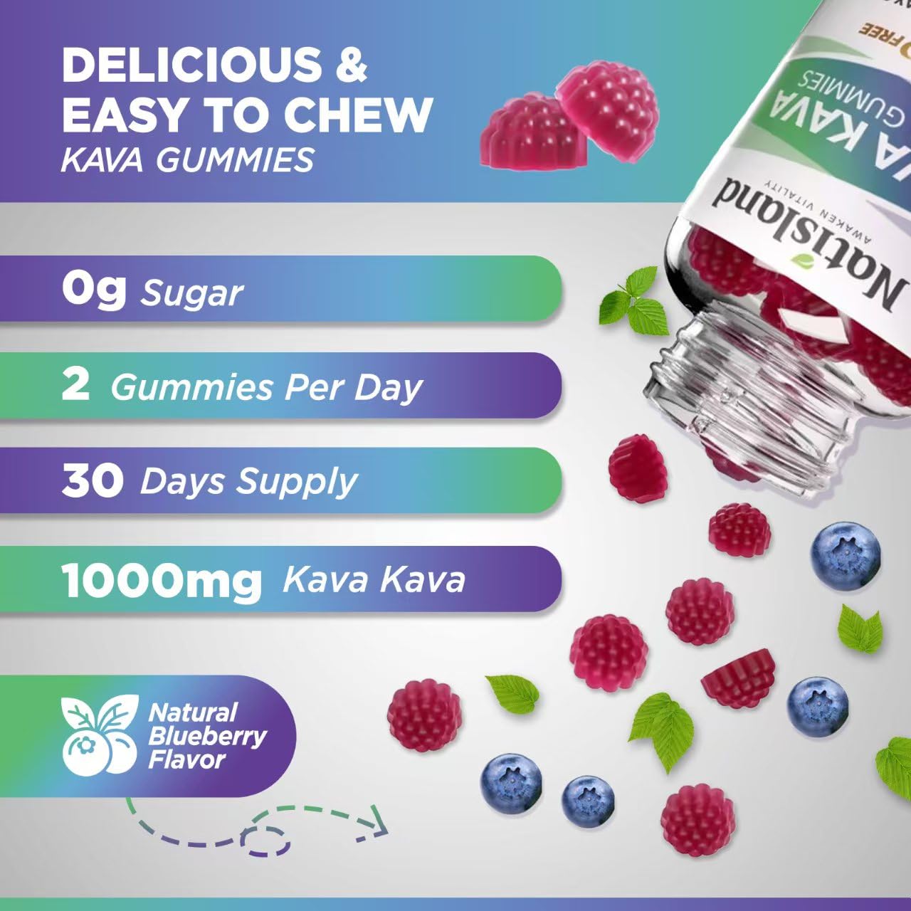 Chewable Kava Kava Gummies with Ashwagandha & L-Theanine โ 60 Count, Sugar-Free & Vegan