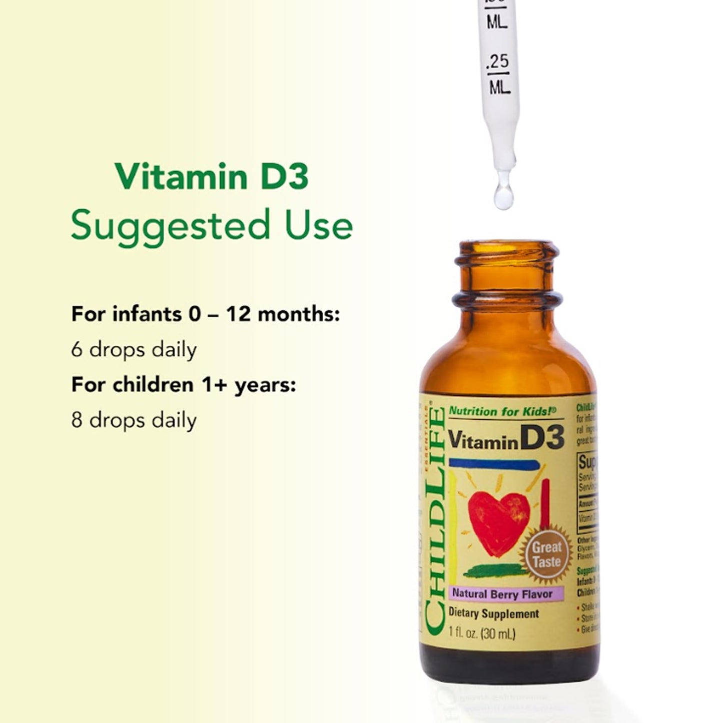 ChildLife Essentials Vitamin D3 Drops for Kids โ 500 IU/Drop, 1oz Berry, 3-Pack