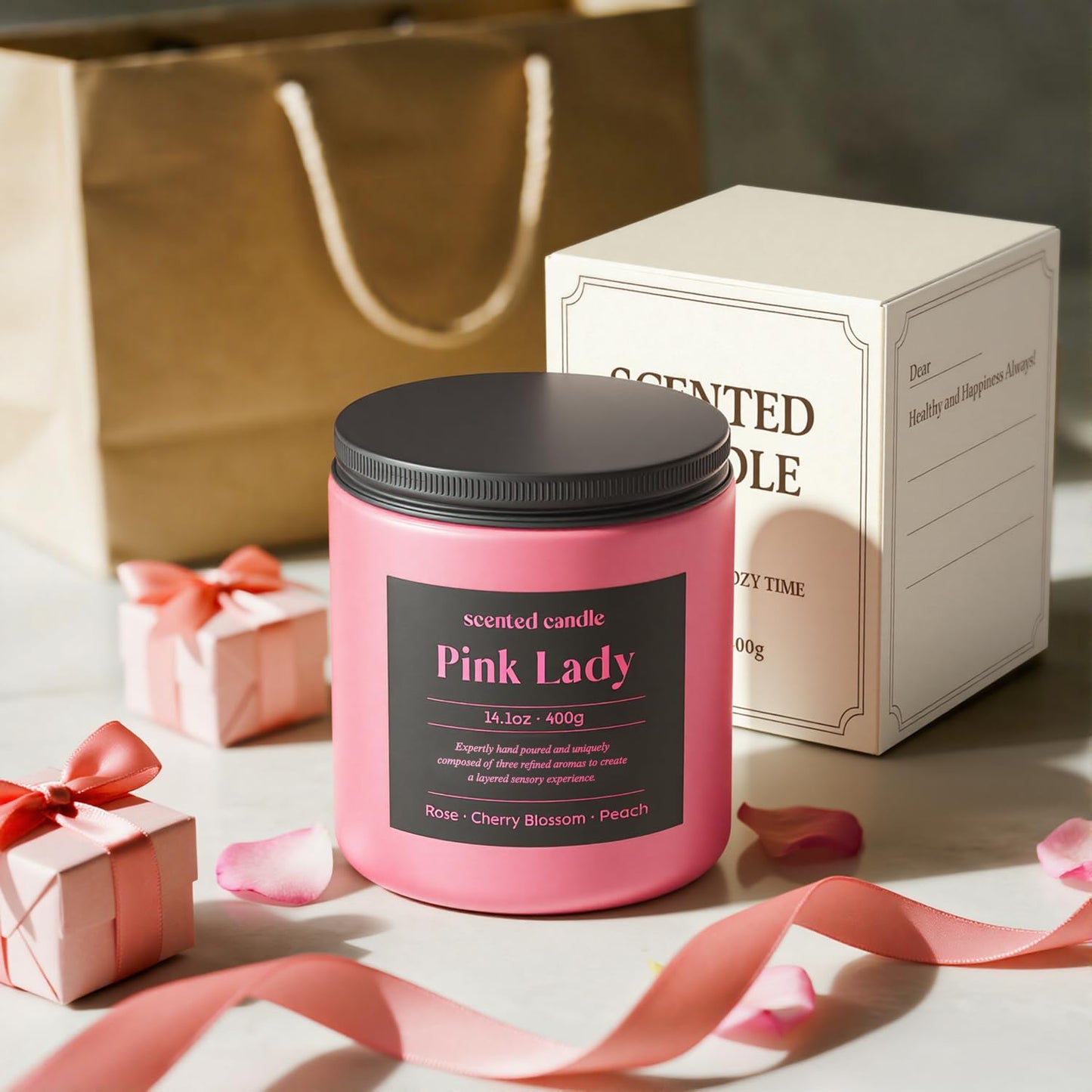 CHILLFLAME 14.1 oz Scented Candle โ Rose, Cherry Blossom & Peach | Dual-Wick