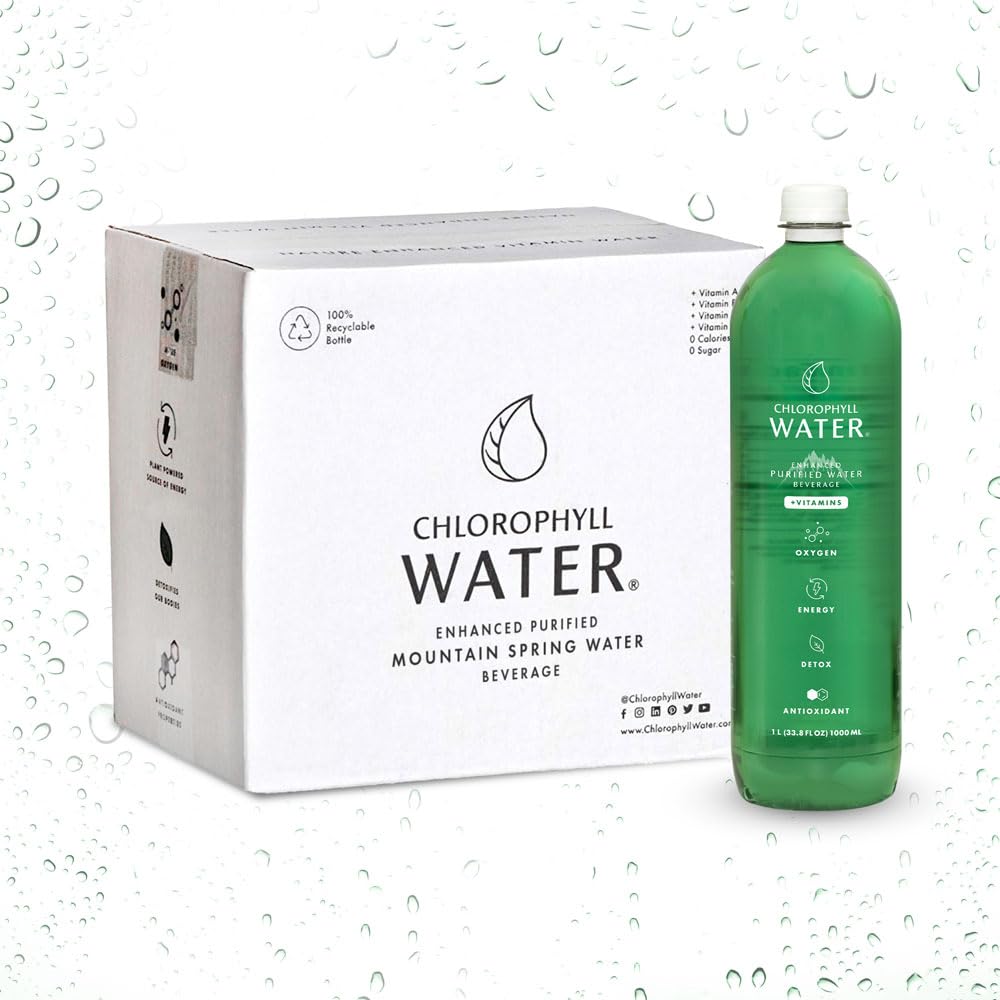 Chlorophyll Water โ 1L Bottle (6-Pack) | Alkaline Detox with Vitamins A, B12, C, D