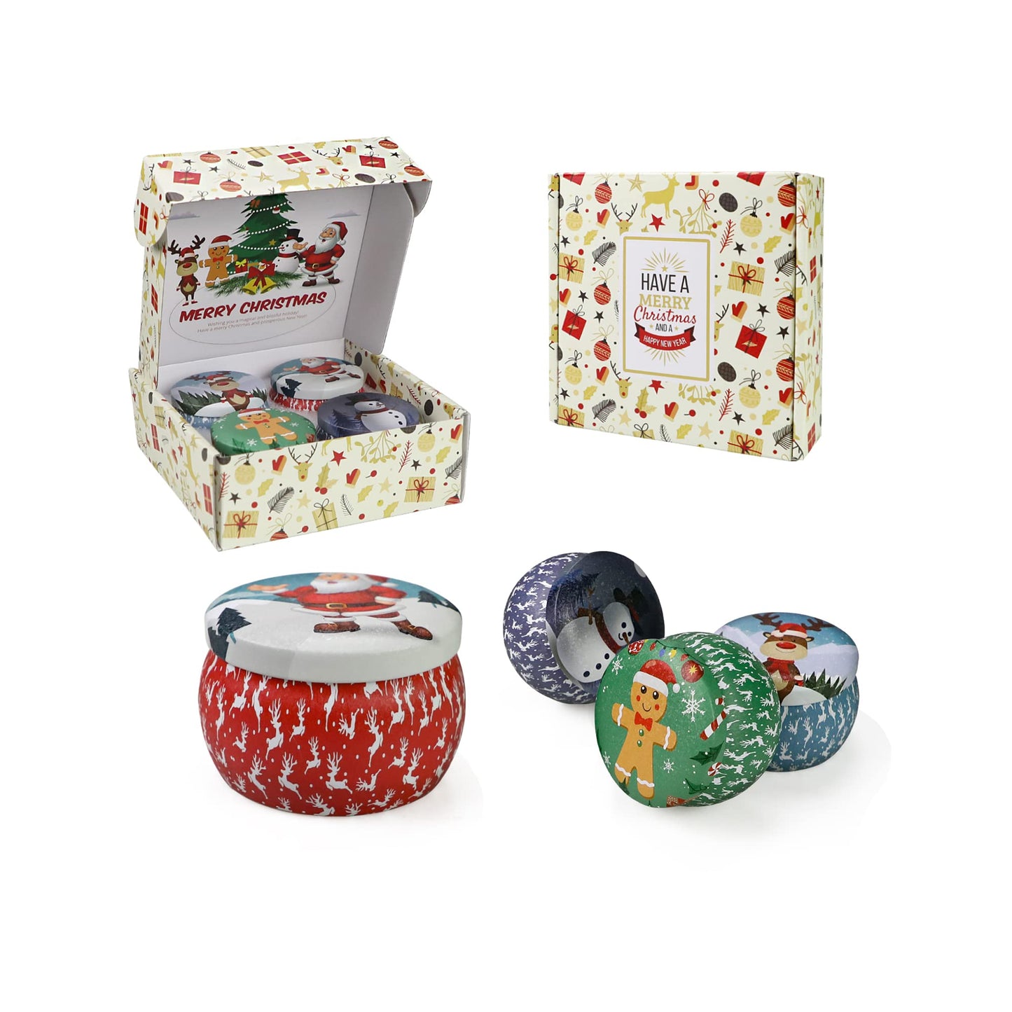Christmas Candles 4 Pack โ Soy Candles, 120H Burn Time