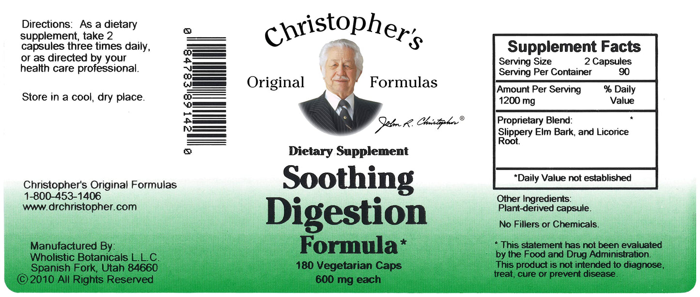 Christopher's Original Formulas Soothing Digestion โ 180 Vegetarian Capsules