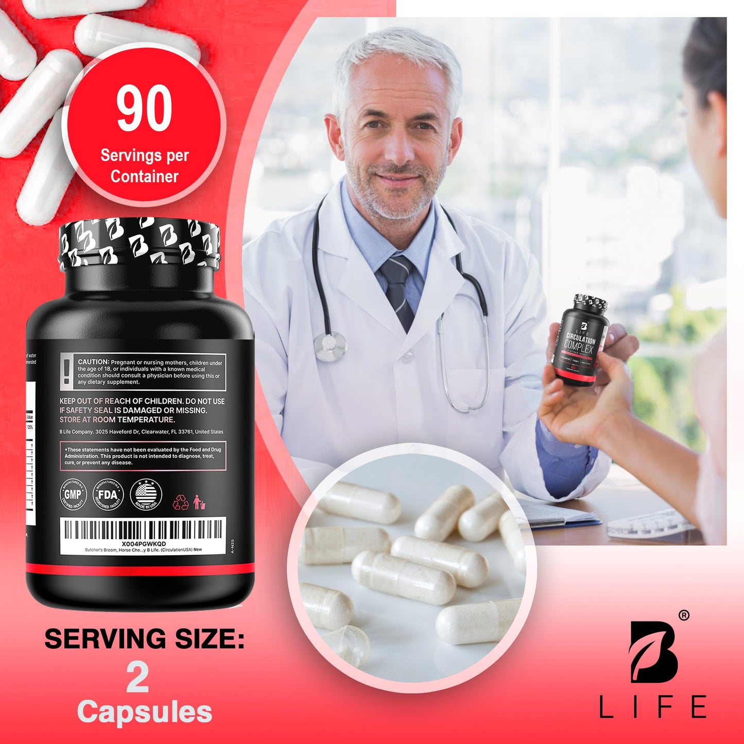 Circulation Complex 180 Caps โ Butcher's Broom, Horse Chestnut, L-Arginine & Resveratrol | Made in USA (CirculationUSA)