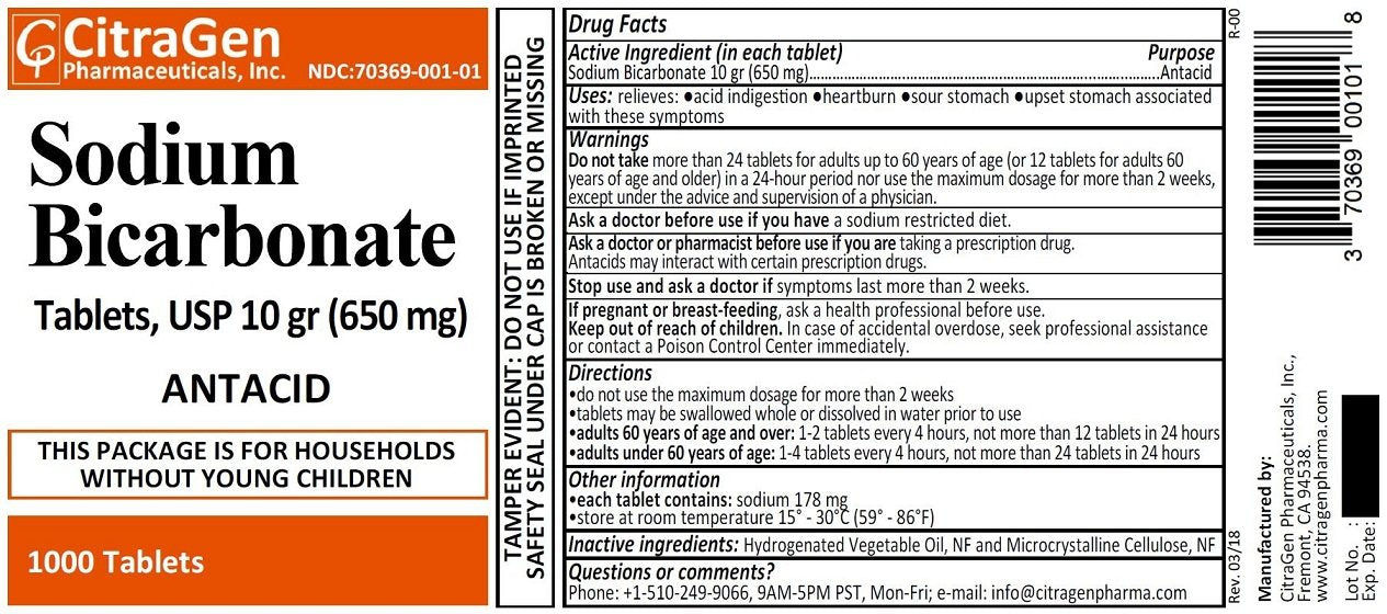 Sodium Bicarbonate Tablets USP 650 mg (10 grains) โ Citragen Pharmaceuticals, Inc. โ 1000 Tablets