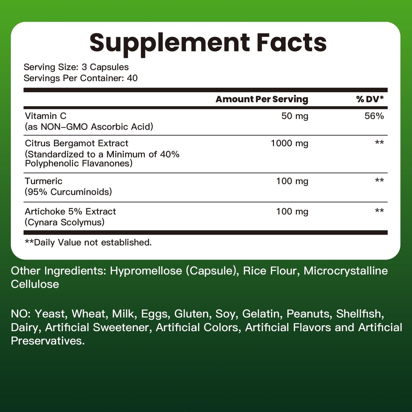 Citrus Bergamot 1000mg with Vitamin C โ High Absorption 120 Capsules (Gluten Free, Non-GMO, Vegan)