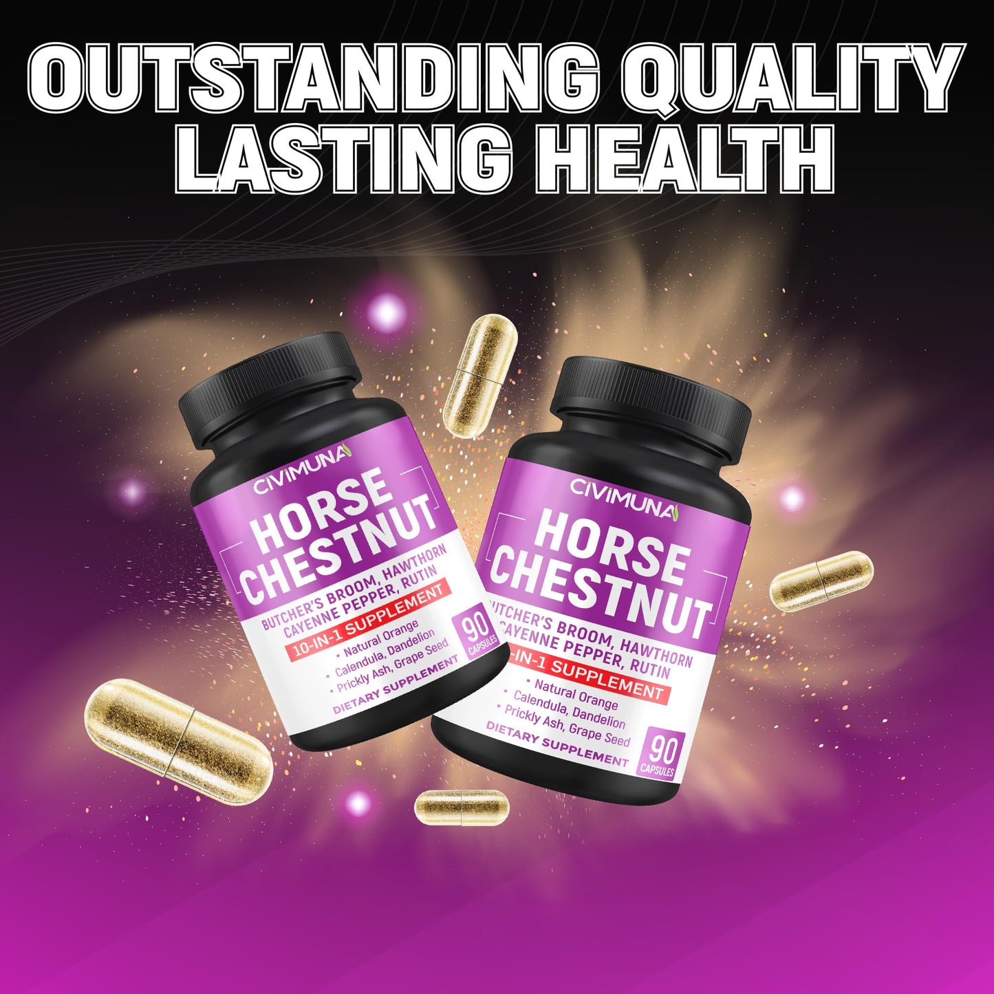 CIVIMUNA Horse Chestnut Capsules โ 90 Capsules (3 Months Supply) with Butcher's Broom, Cayenne & More