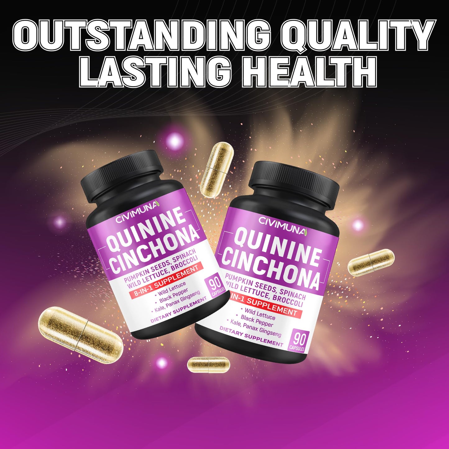 CIVIMUNA Quinine Cinchona Bark Capsules โ 90 Count for 3 Months