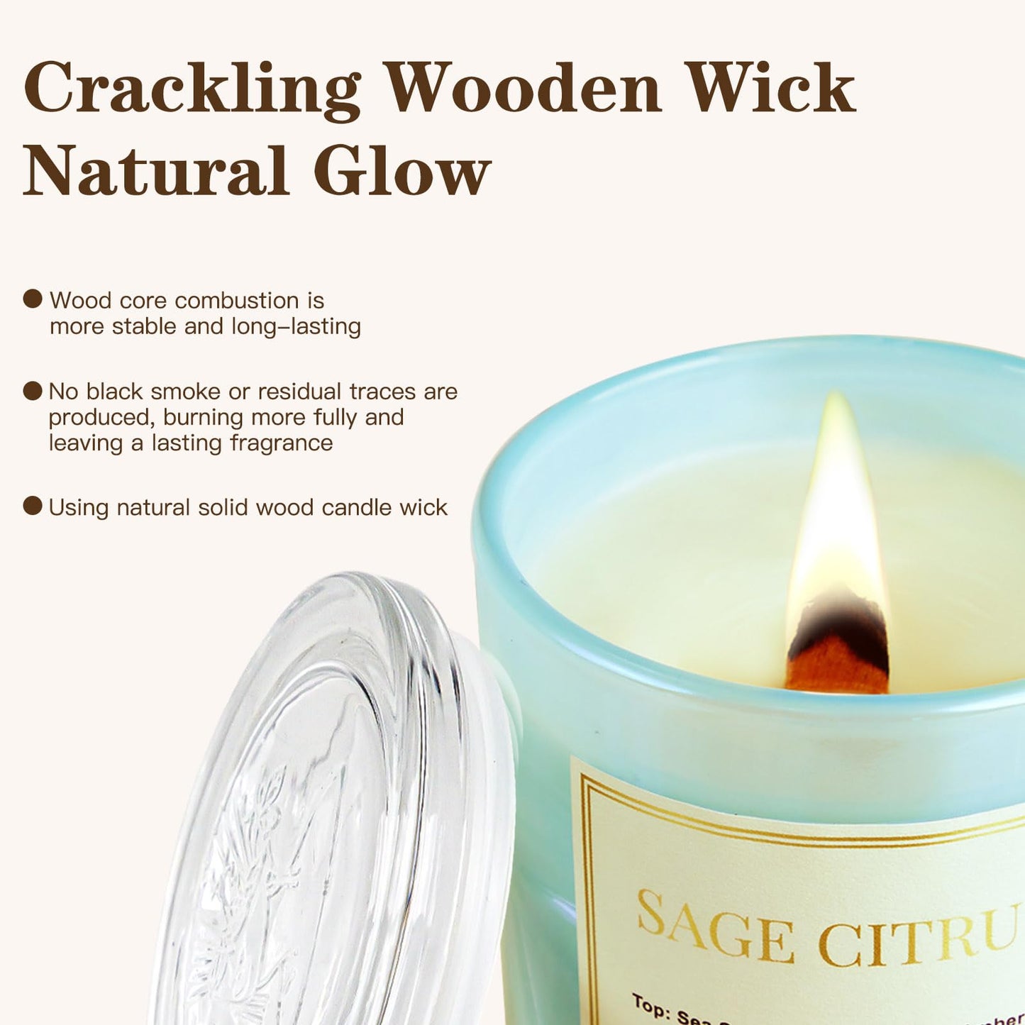 CJVIUS 2 Pack Candles โ Sage Citrus Wood Wick, 22.6 oz, 150 Hours