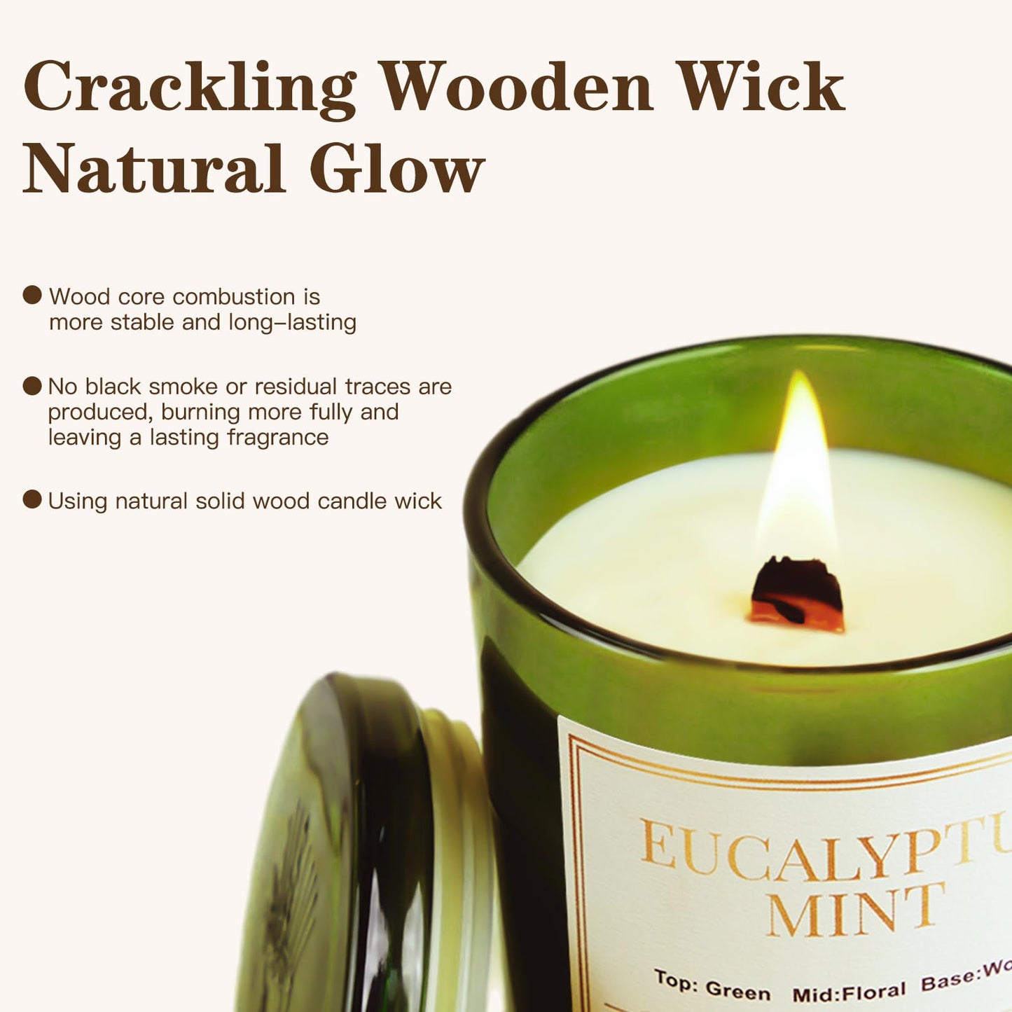 CJVIUS 2 Pack Candles โ Wood Wick Eucalyptus Mint, 22.6 oz, 150 Hour Burn Time