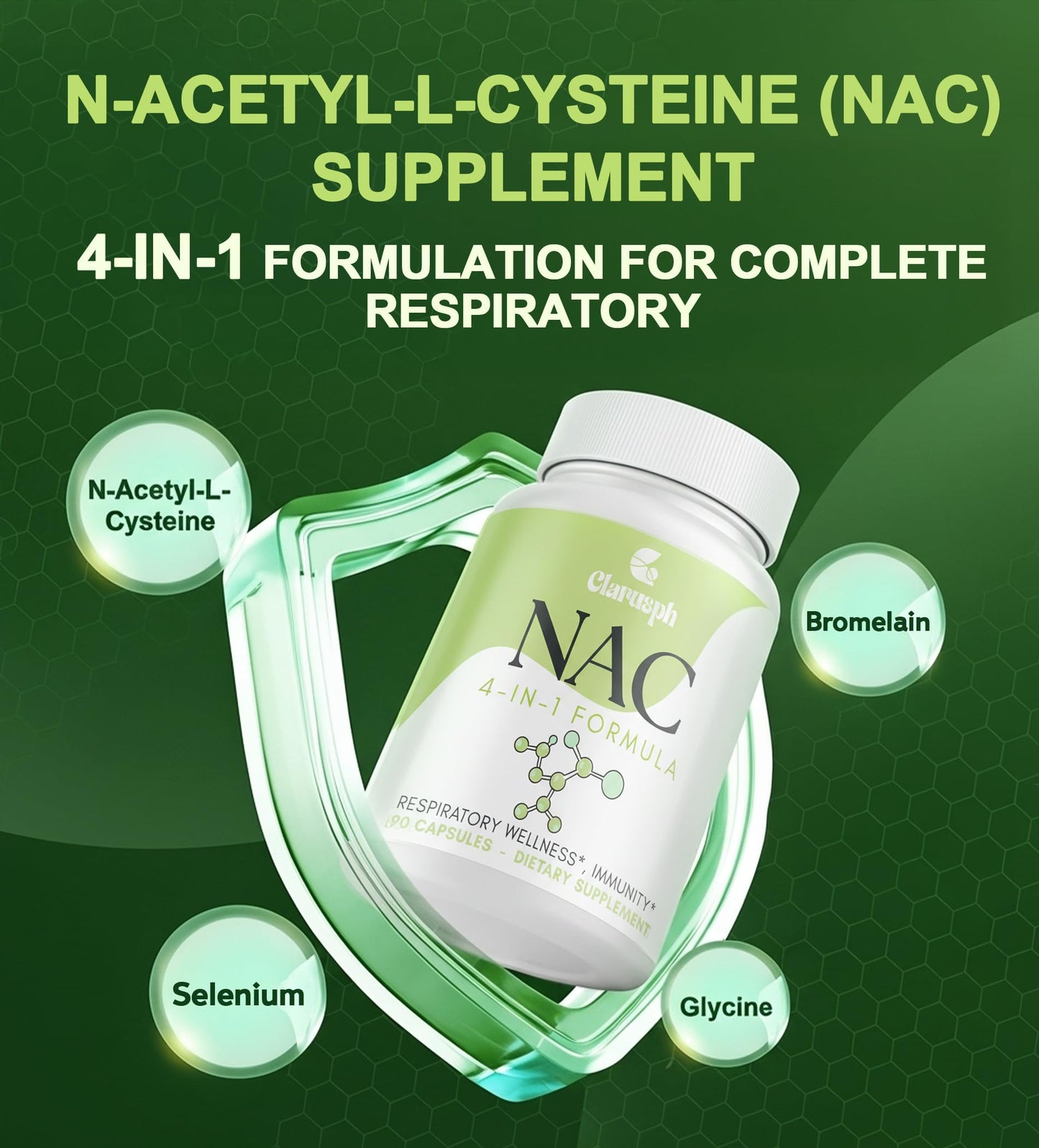 Clarusph NAC 1200mg โ N-Acetyl Cysteine for Respiratory Support | Vegan, Gluten Free, 90 Caps