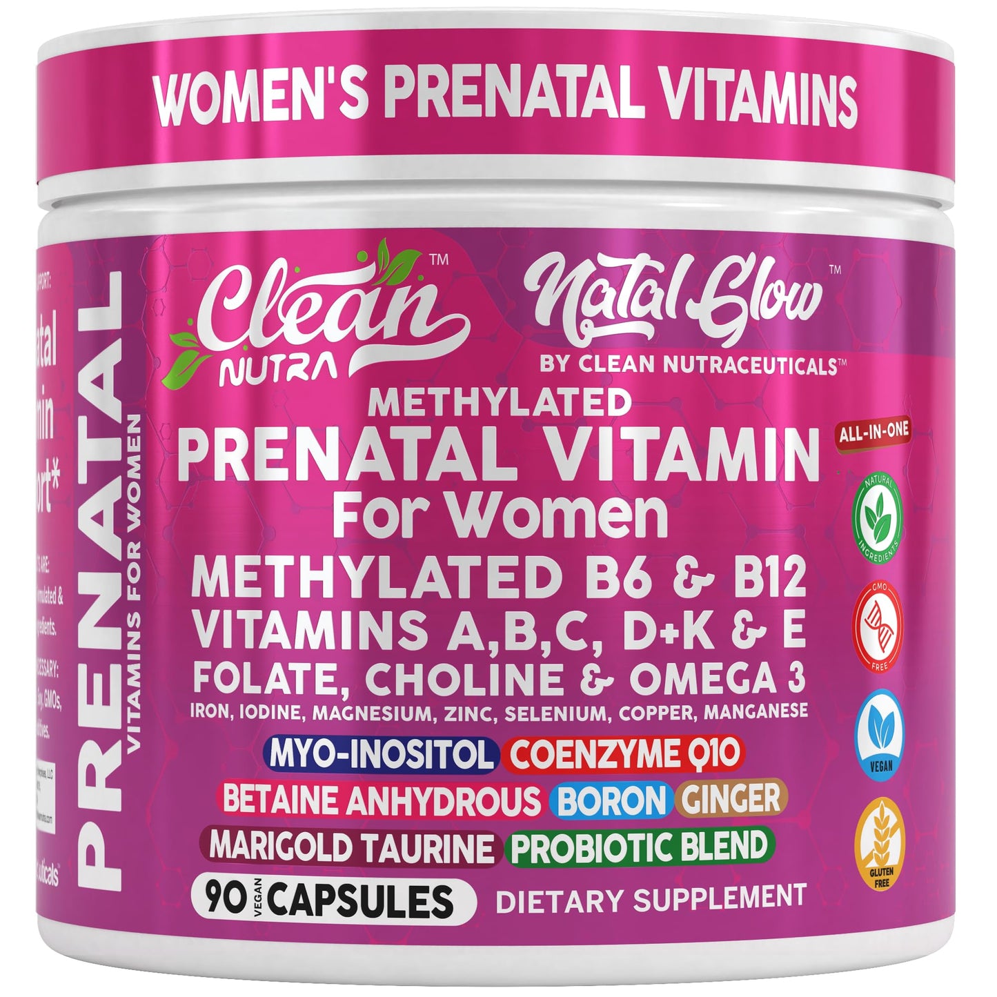 Clean Nutra Methylated Prenatal Vitamin for Women โ Prenatal Vitamins with B6, B12, Folate & Omega-3