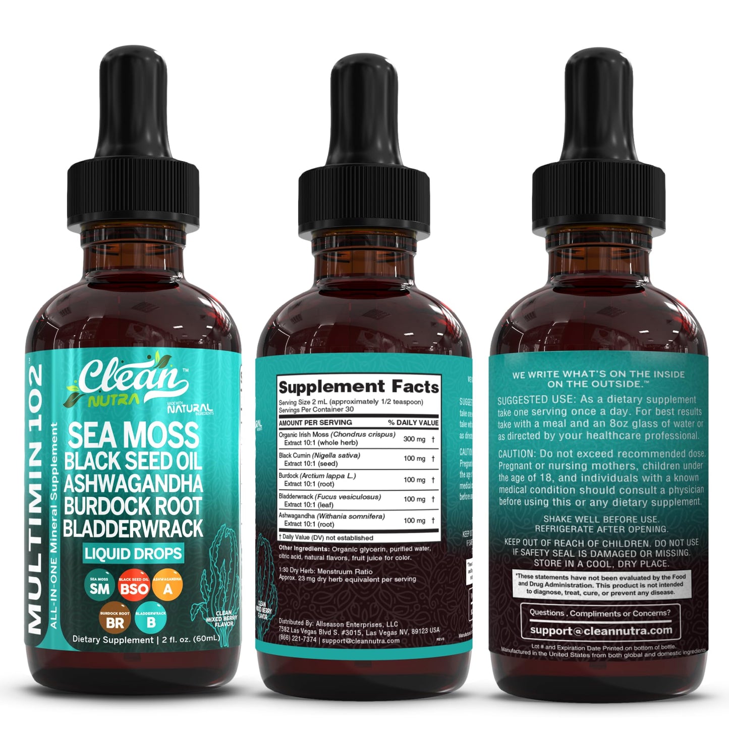 Clean Nutraceuticals Sea Moss Drops β Organic Multimineral Sea Moss Liquid with Ashwagandha & Black Seed Oil