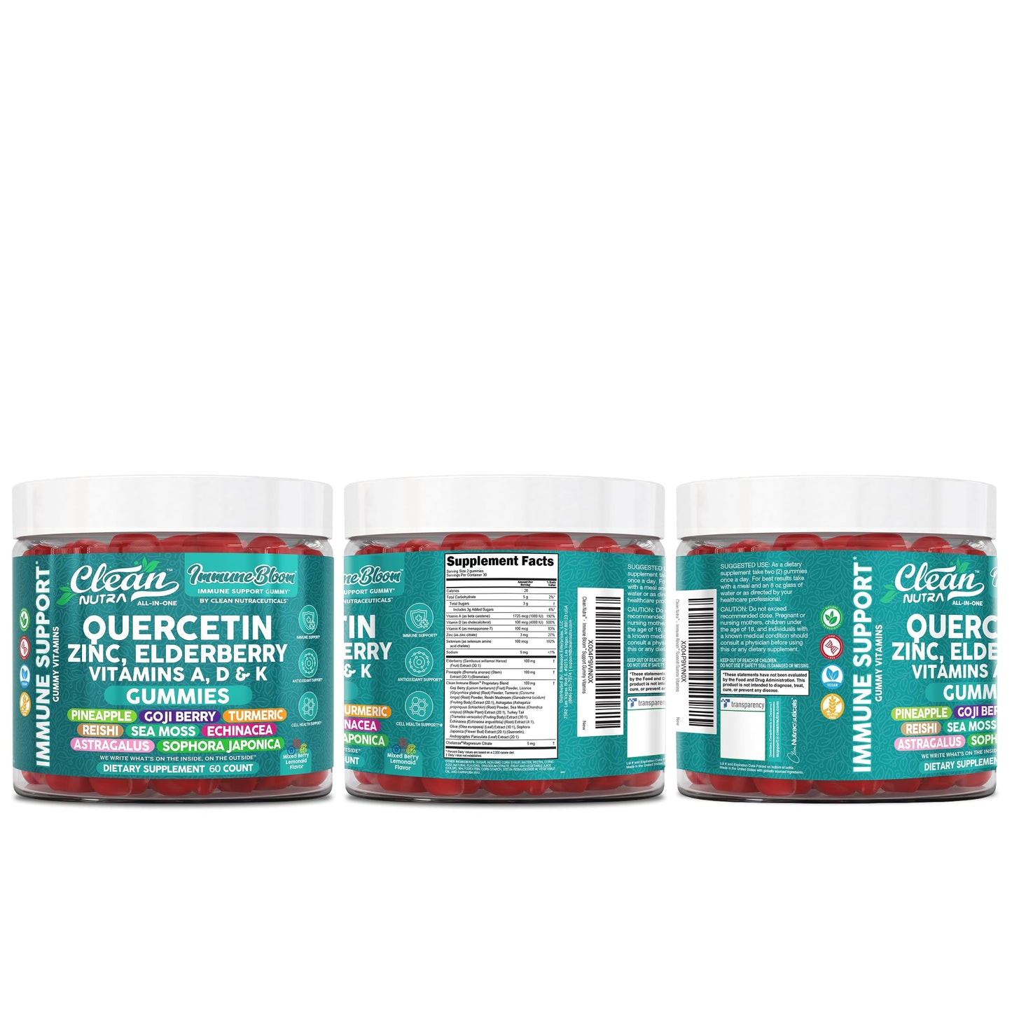 Clean Quercetin Elderberry Immune Gummies โ Zinc, D3, K2, Sea Moss | Vegan Immunity Support