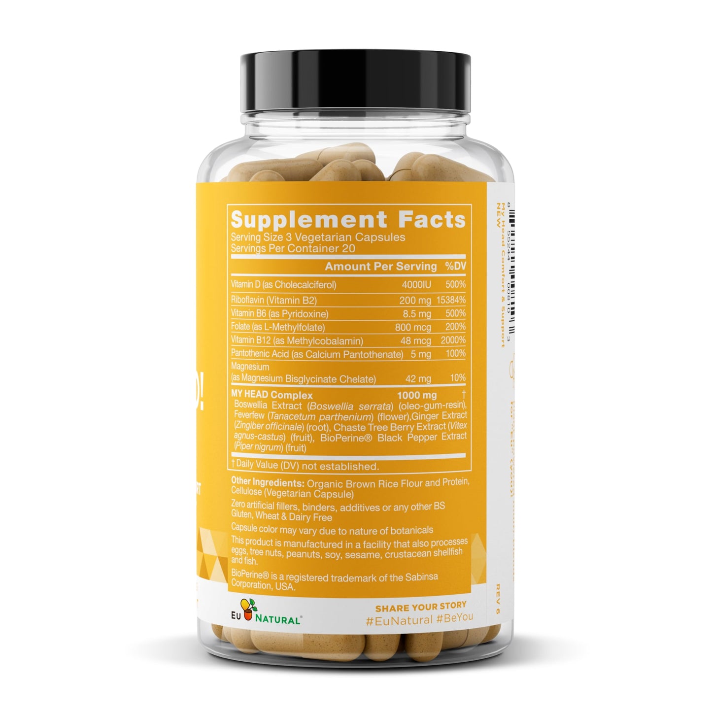My Head! Headache Vitamins โ Fast Acting Magnesium, Feverfew & More | 60 Soft Capsules