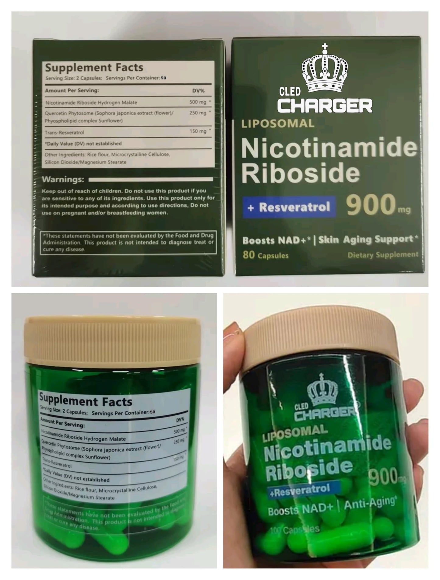 Cled Charger Liposomal NAD+ Booster โ Liposomal NAD+ Supplement with Nicotinamide Riboside, Resveratrol, and NMN Alternative | 100 Capsules